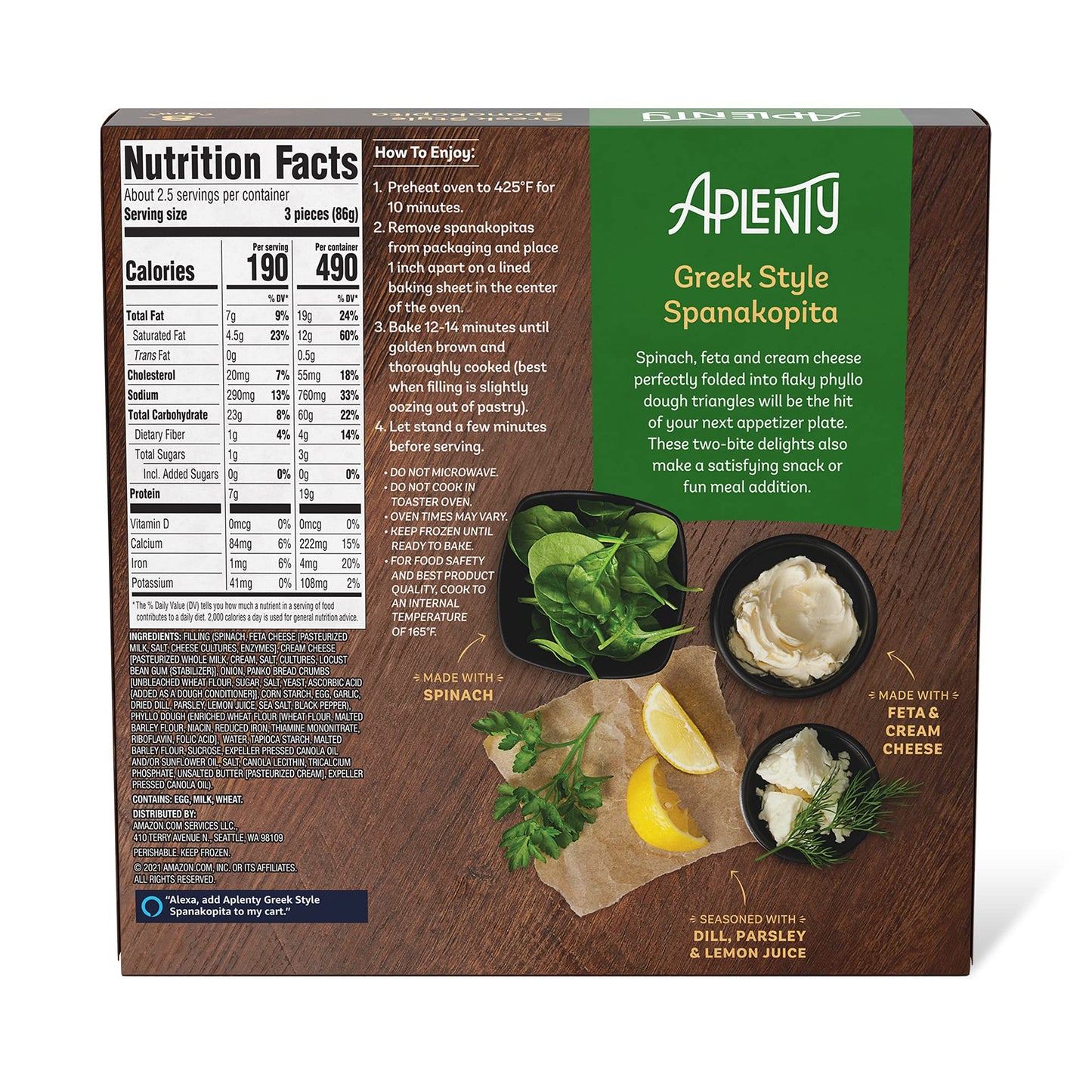 Amazon Brand - Aplenty, Greek Style Spanakopita, 8 oz (8 ct) (Frozen)