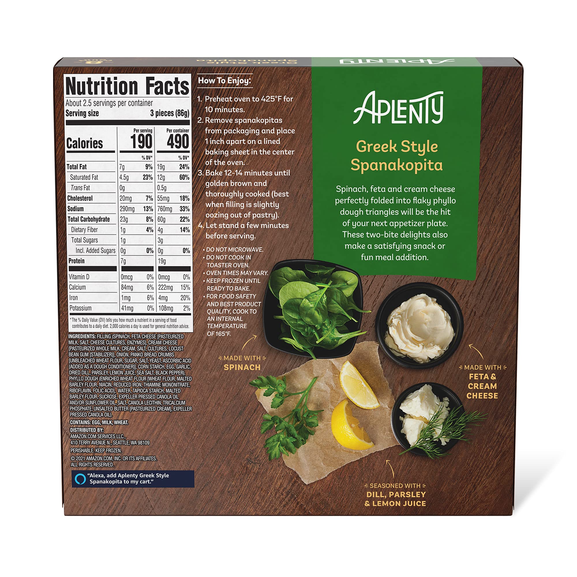 Amazon Brand - Aplenty, Greek Style Spanakopita, 8 oz (8 ct) (Frozen)