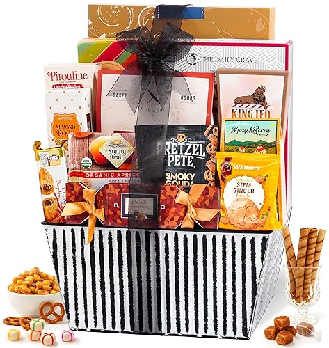 Broadway Basketeers Snack & Sweets Gift Basket for Memorial Day, Mom, Cookies, Popcorn & Pretzels, Thank You Gift for Her, Kosher