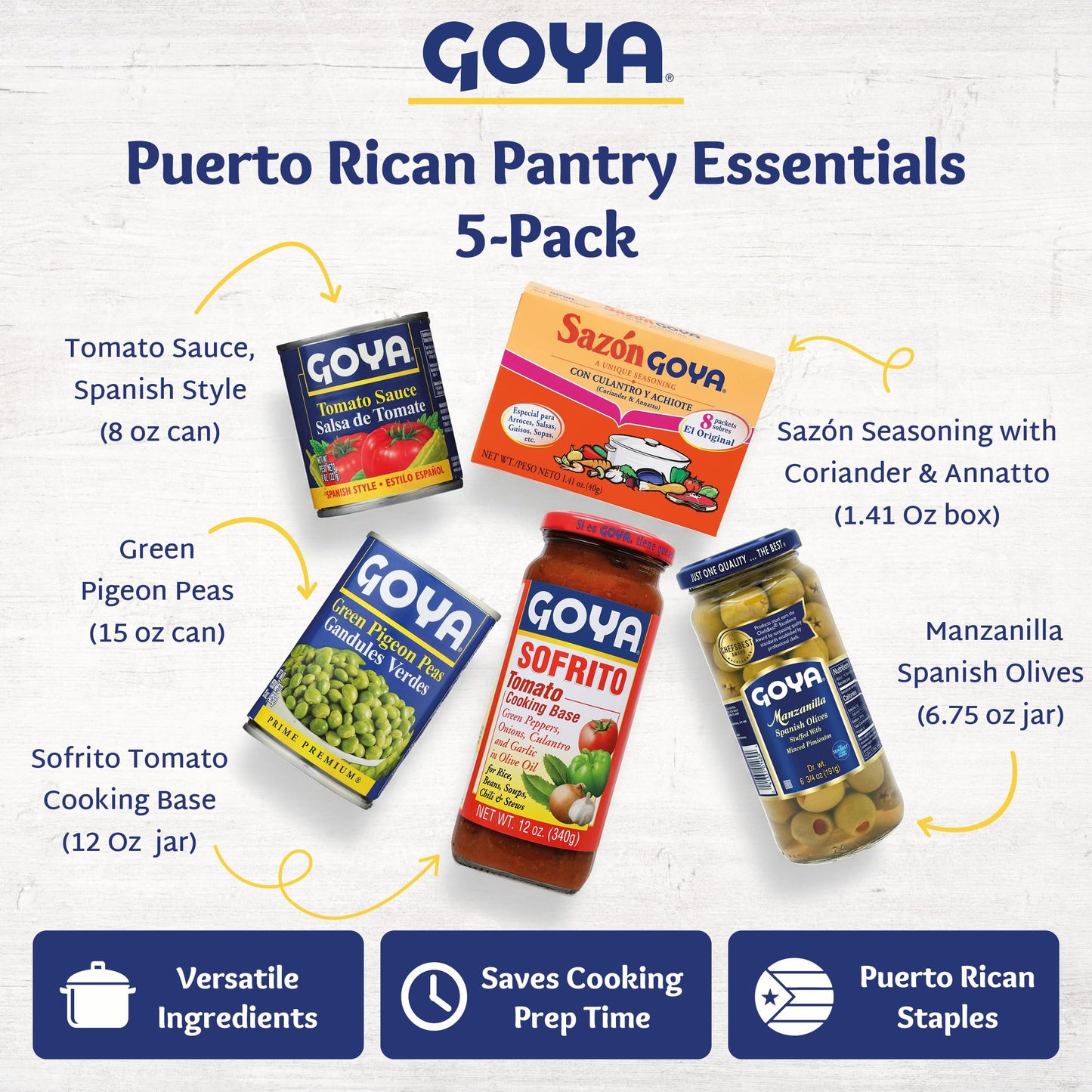 Goya Puerto Rican Pantry Essentials Pack of 5, Sofrito Tomato Cooking Base