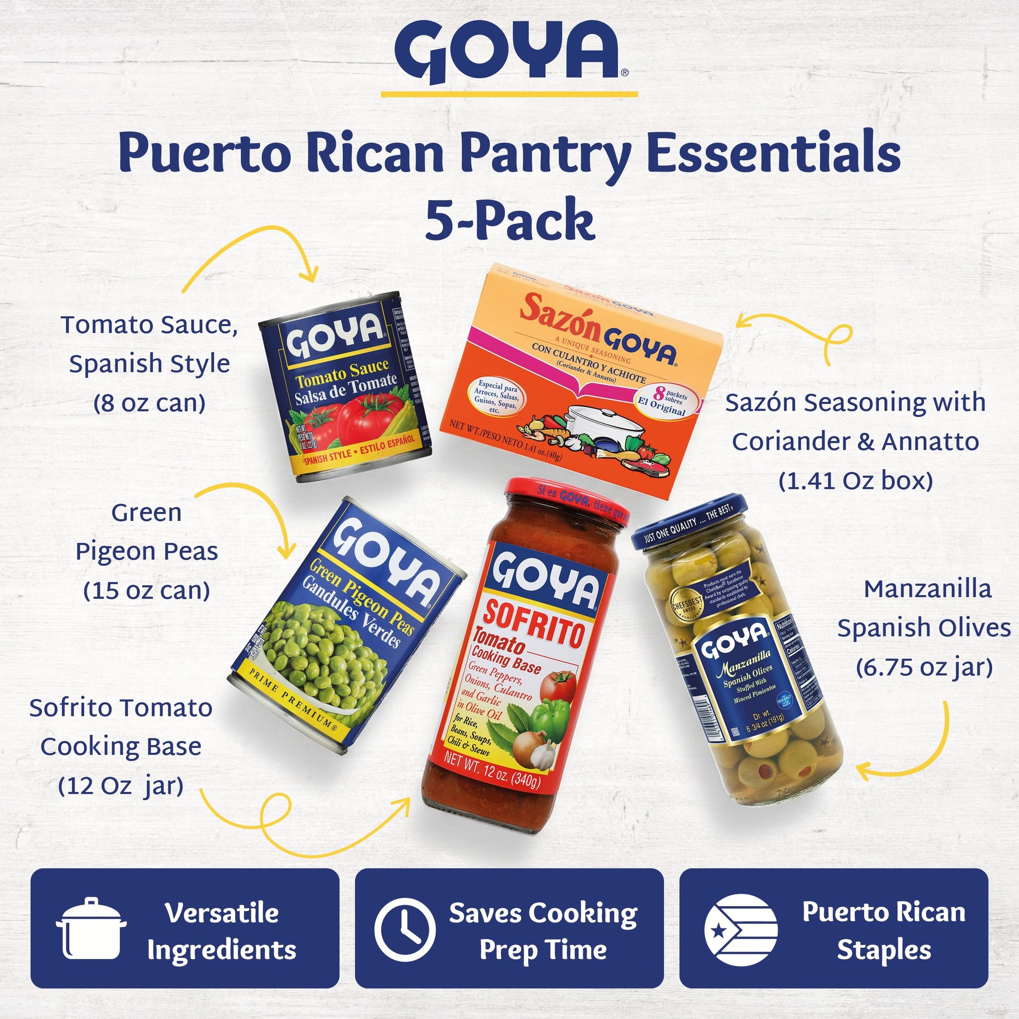 Goya Puerto Rican Pantry Essentials Pack of 5, Sofrito Tomato Cooking Base