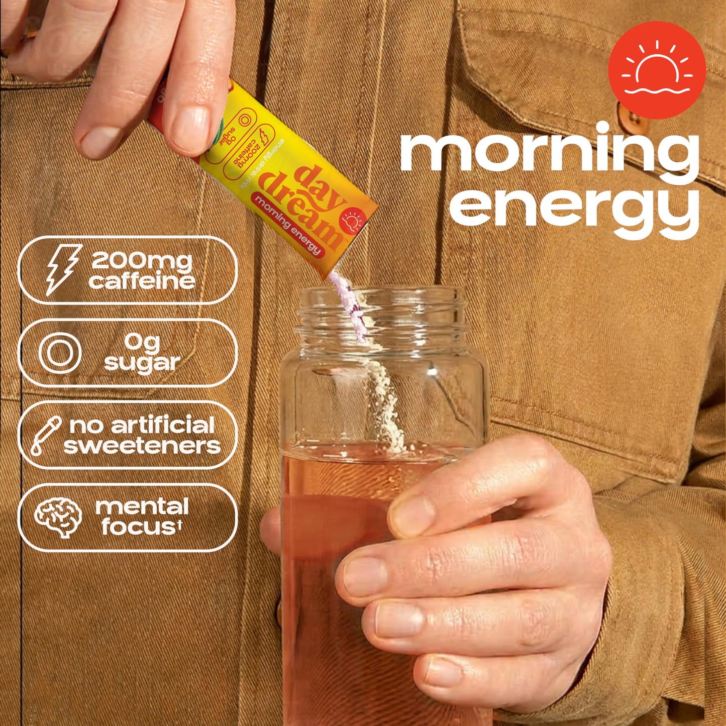 Day/Dream Morning Energy Drink Mix - Peach Mango, 200mg Natural Caffeine from Green Tea, Guarana, and Yerba Mate, L-Citrulline, L-Arginine, Acetyl