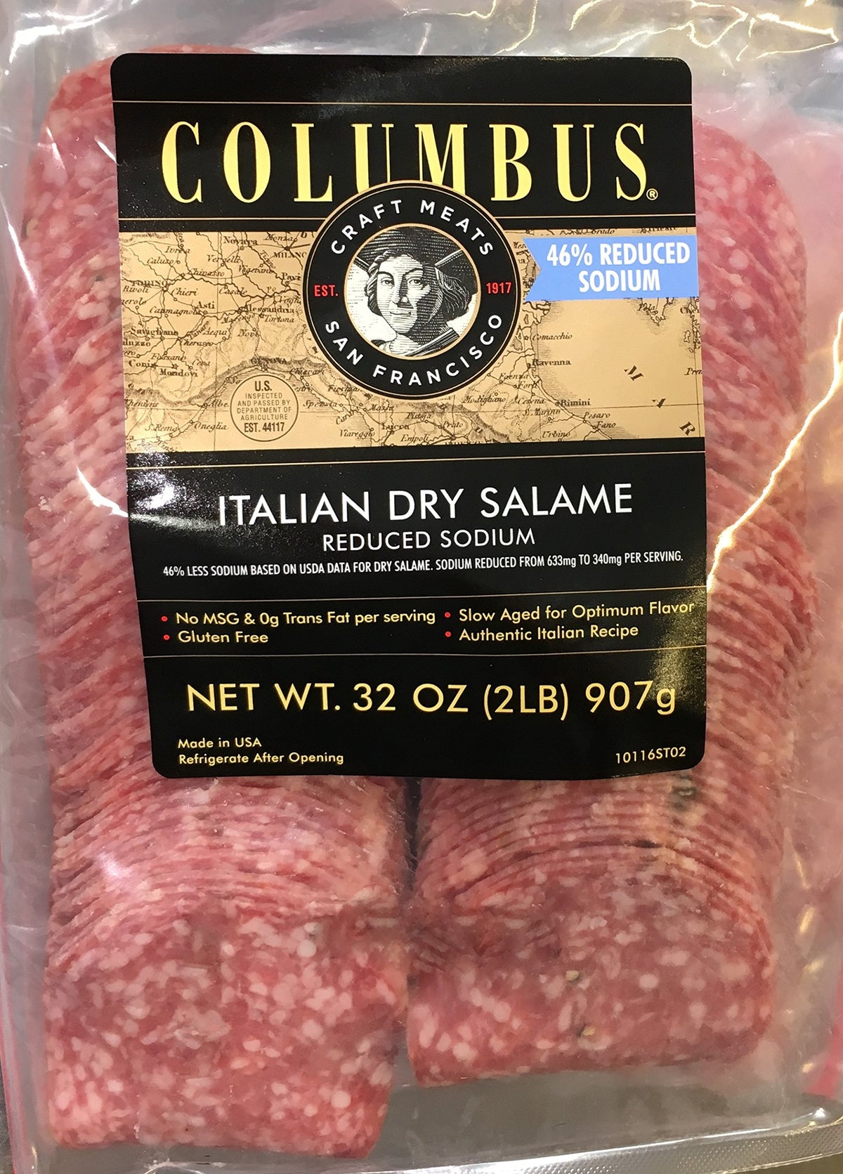 32oz Columbus Italian Dry Salami, Reduced Sodium, Sliced, Pack of 1