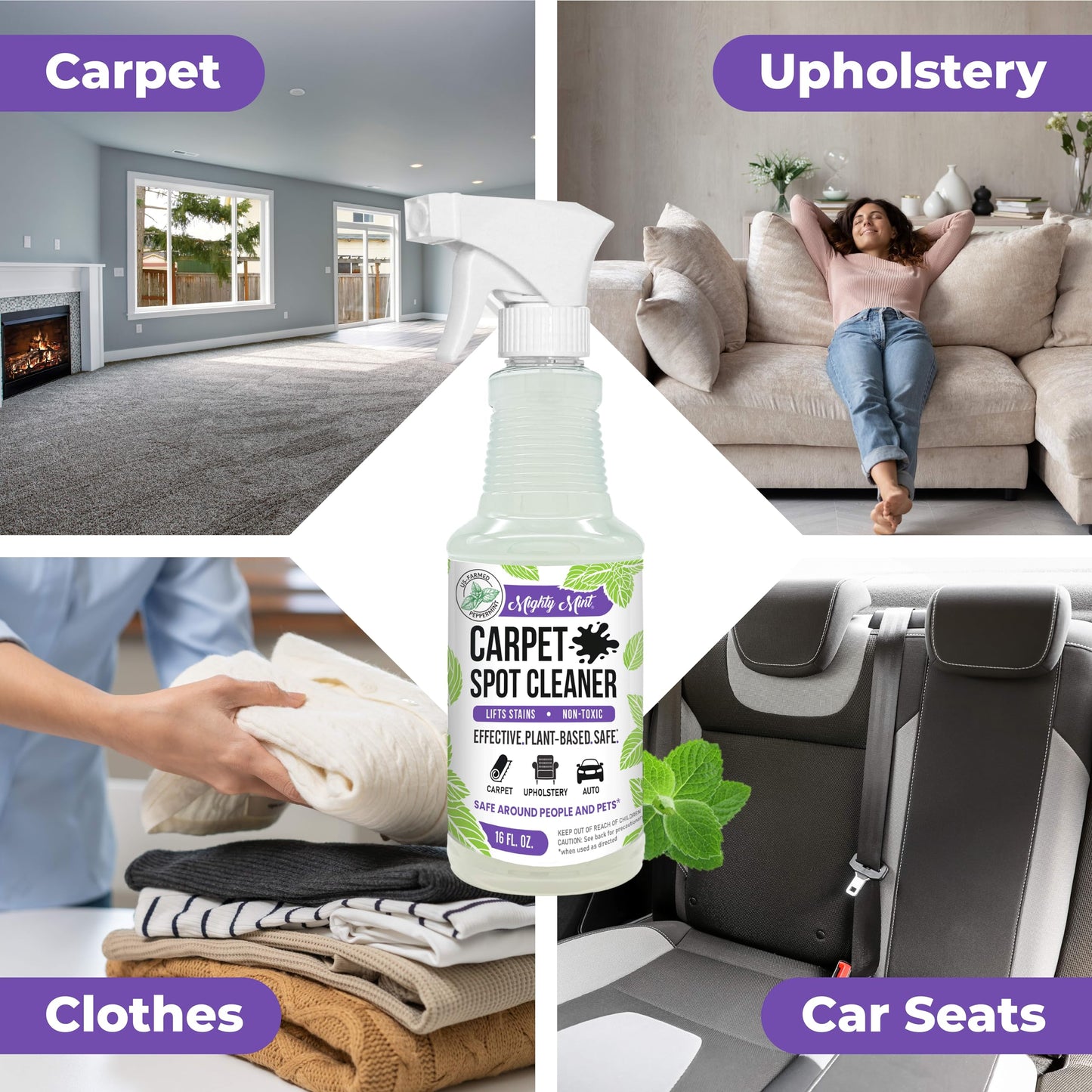 Mighty Mint Carpet Spot Cleaner, Spray to Remove Carpet Stains Instantly, Natural Peppermint Scent, 16oz