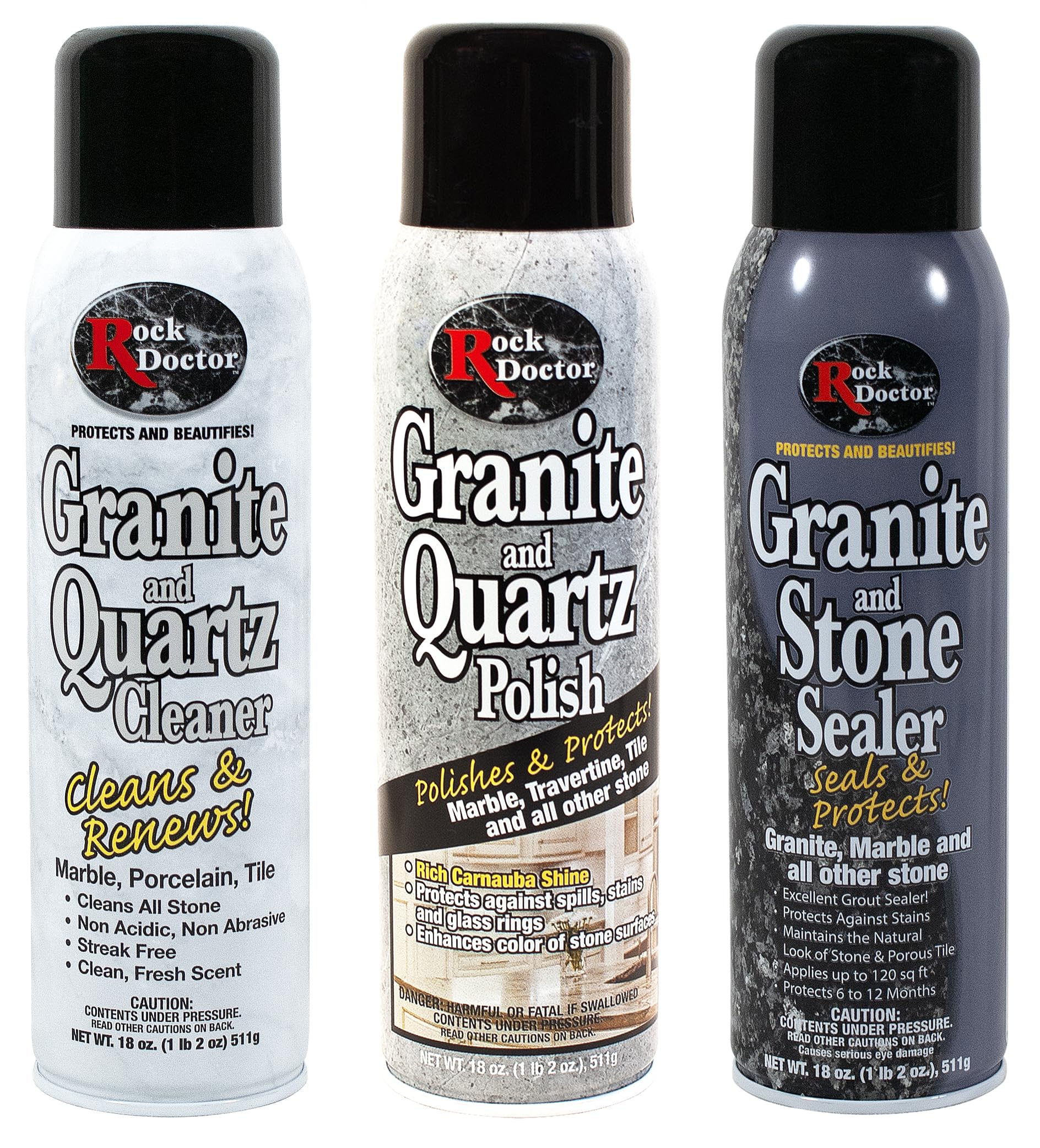 Rock Doctor Granite & Quartz Care Kit, 3 Piece Maintenance Stone Care Combo Kit - Cleans & Renews Marbel, Travertine, Tile and All Other Stone, Fresh
