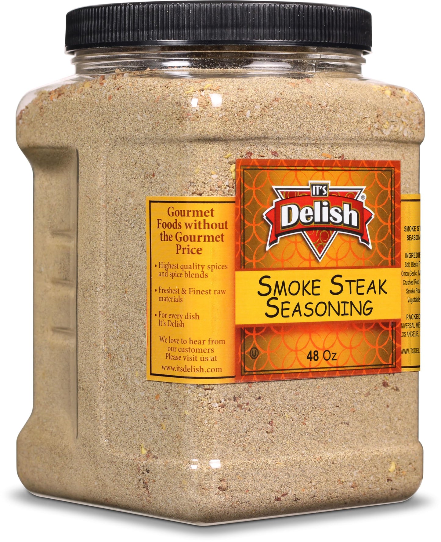 Smoke Steak Seasoning by It's Delish, 48 OZ Jumbo Container | Gourmet Bulk Spices and Beef Dry Rub for Grilling Meat, Ribs, Chicken, Hamburger