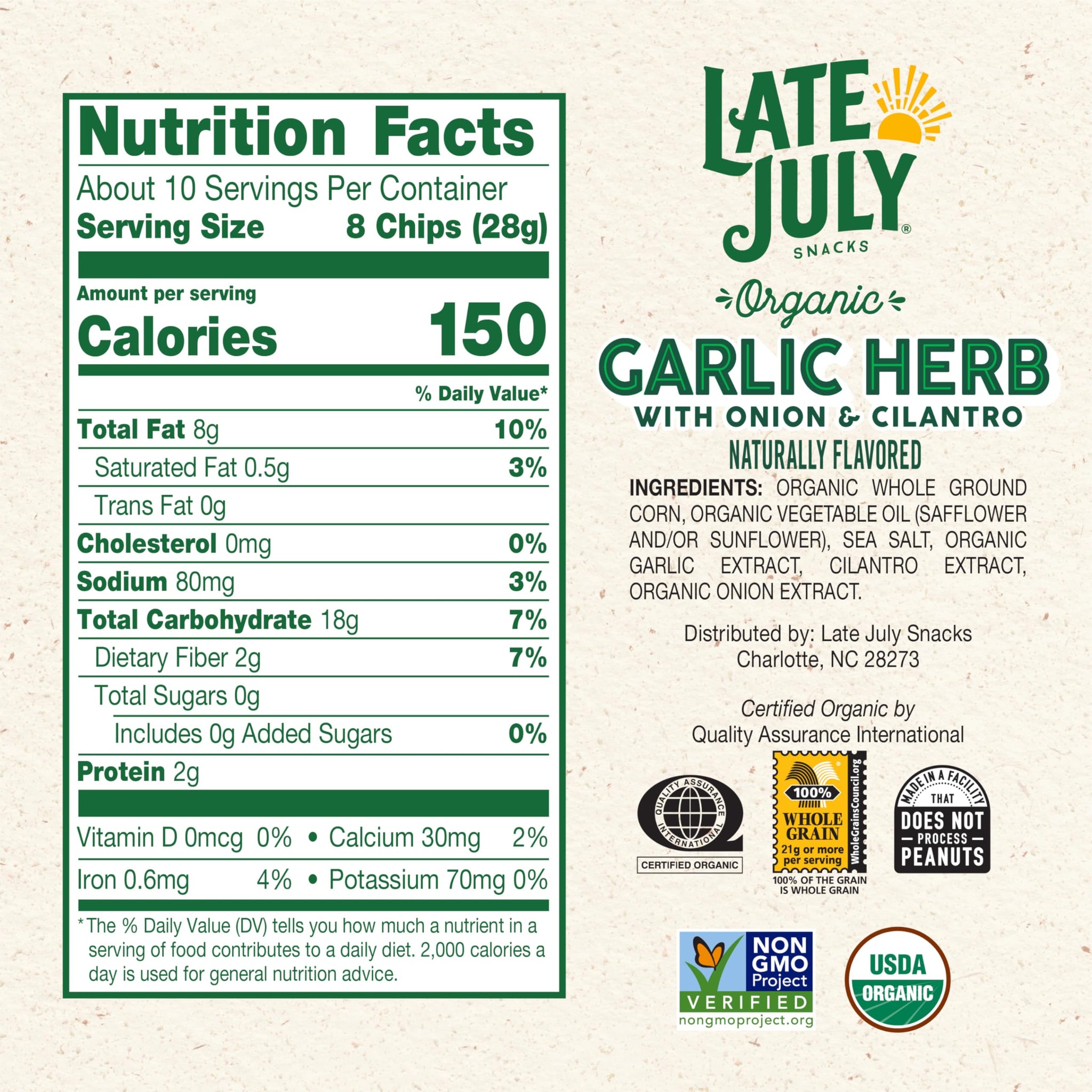 Late July Garlic Herb Organic Tortilla Chips, 10.1 Oz Bag