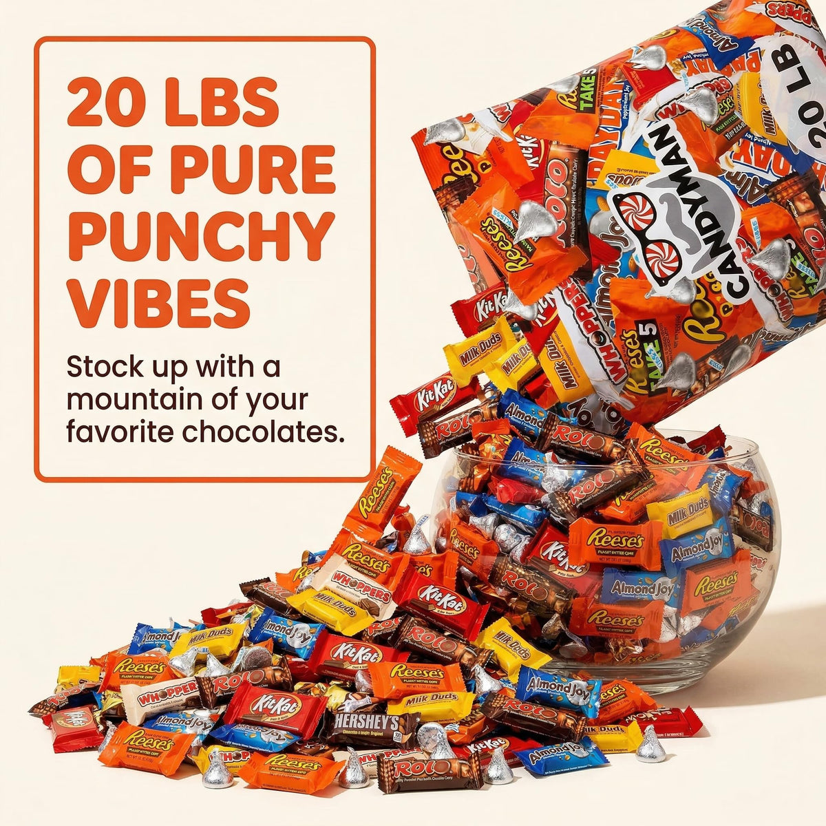 CANDYMAN Bulk Chocolate Candy Variety Pack, Individually Wrapped, 20 lb