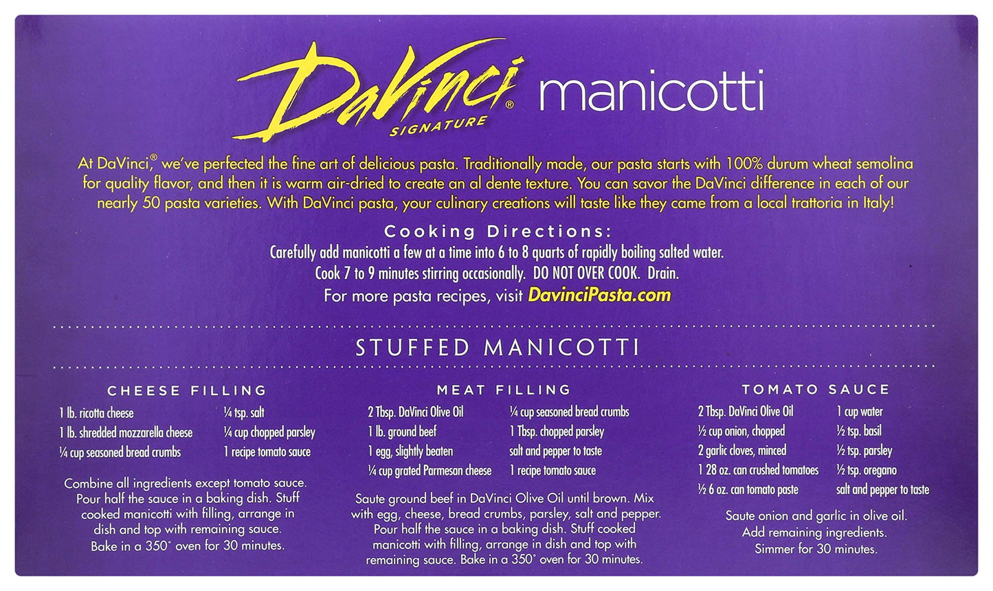 Davinci Cannelloni-Manicotti Pasta, 8 oz