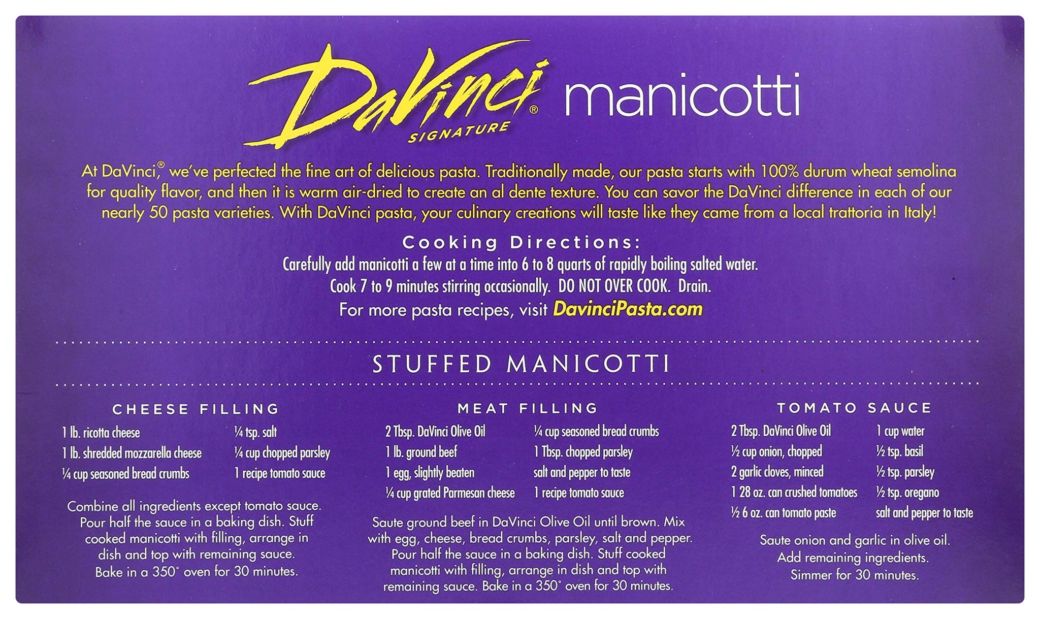 Davinci Cannelloni-Manicotti Pasta, 8 oz