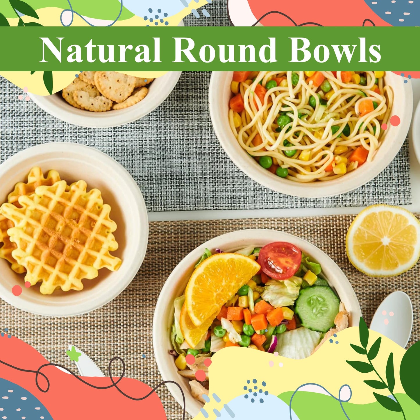 12oz Paper Sugarcane Disposable Bowls for Salads, Dessert and Cereals- Eco Friendly/Natural- Pack of 50ct