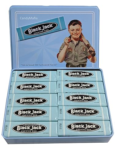 Black Jack (Blackjack) Gum Vintage Collectors Tin with 10 packs of BlackJack Gum - 4 PACK