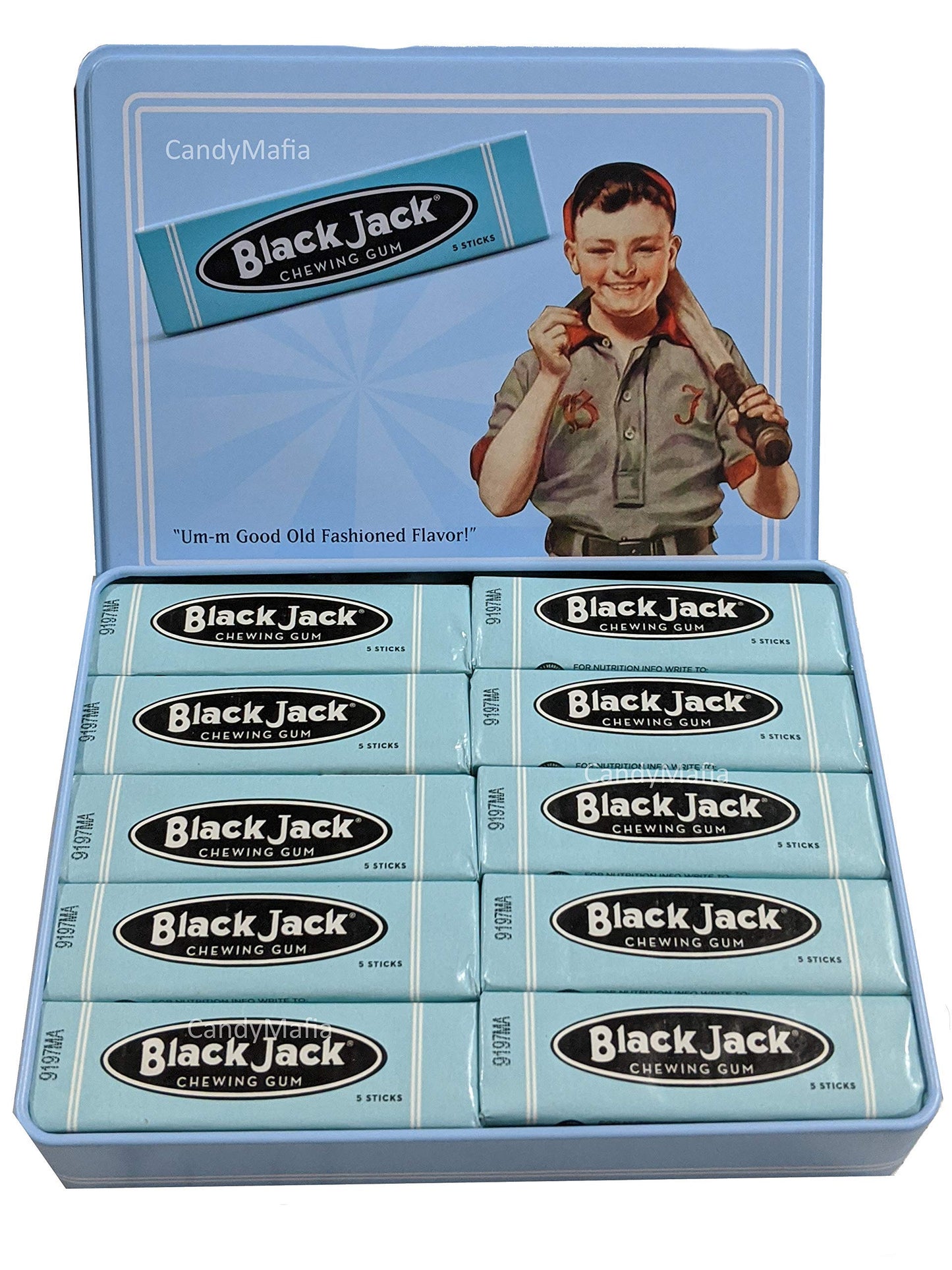 Black Jack (Blackjack) Gum Vintage Collectors Tin with 10 packs of BlackJack Gum - 4 PACK