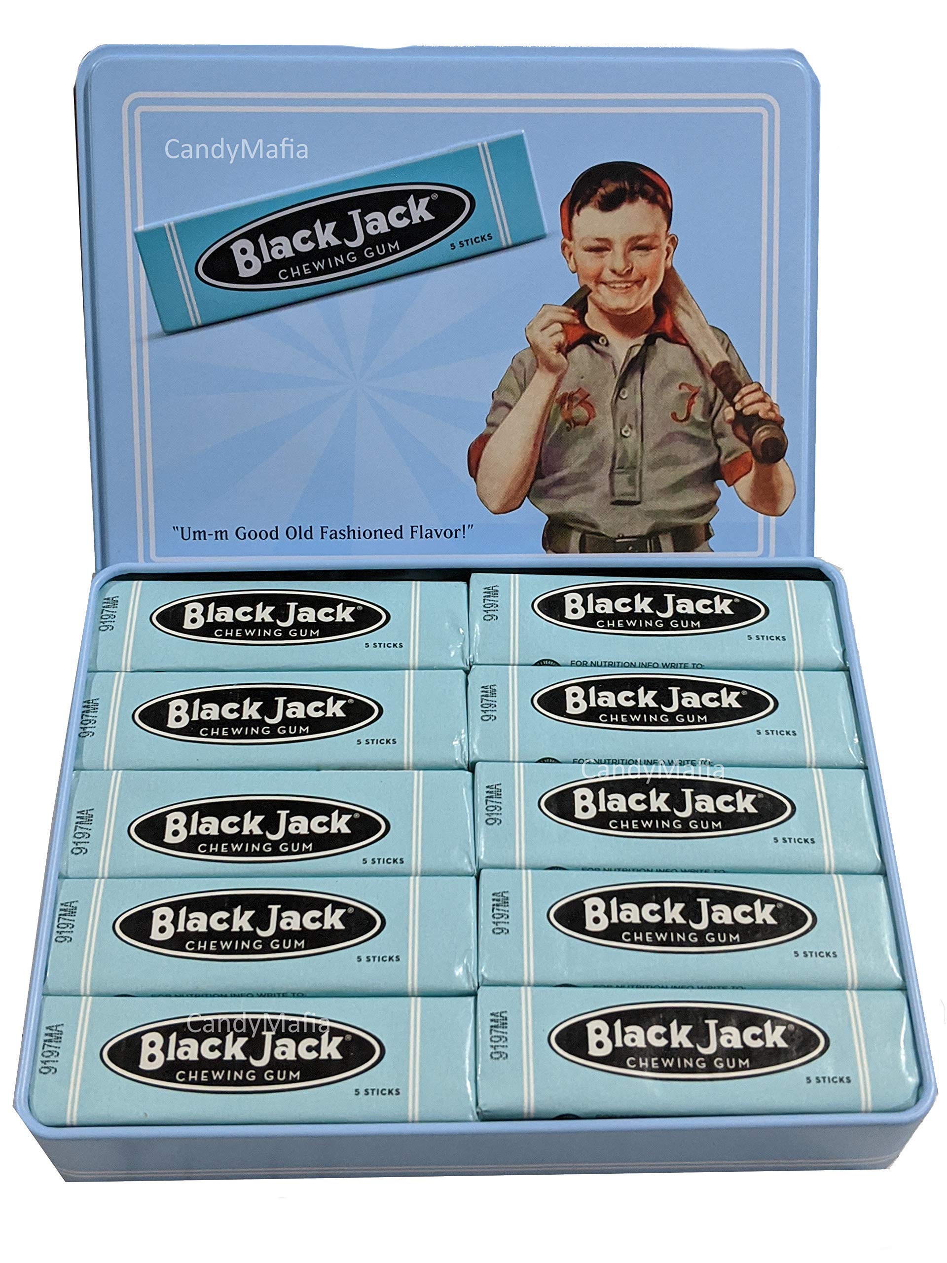 Black Jack (Blackjack) Gum Vintage Collectors Tin with 10 packs of BlackJack Gum - 4 PACK