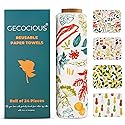 Gecocious Reusable Paper Towels Washable Roll of 24 Paperless Kitchen Cotton Cloth - Super Soft Zero Waste Paper Towel Replacement