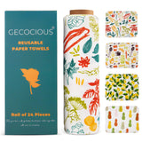 Gecocious Reusable Paper Towels Washable Roll of 24 Paperless Kitchen Cotton Cloth - Super Soft Zero Waste Paper Towel Replacement