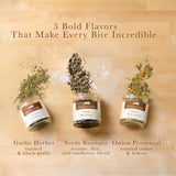 Set of 3 Artisan Bread Seasoning Mixes - Garlic Herbs with Black Garlic, Seed Blend, and Toasted Onion With Lemon | Seasoning Blends for Bread Dough
