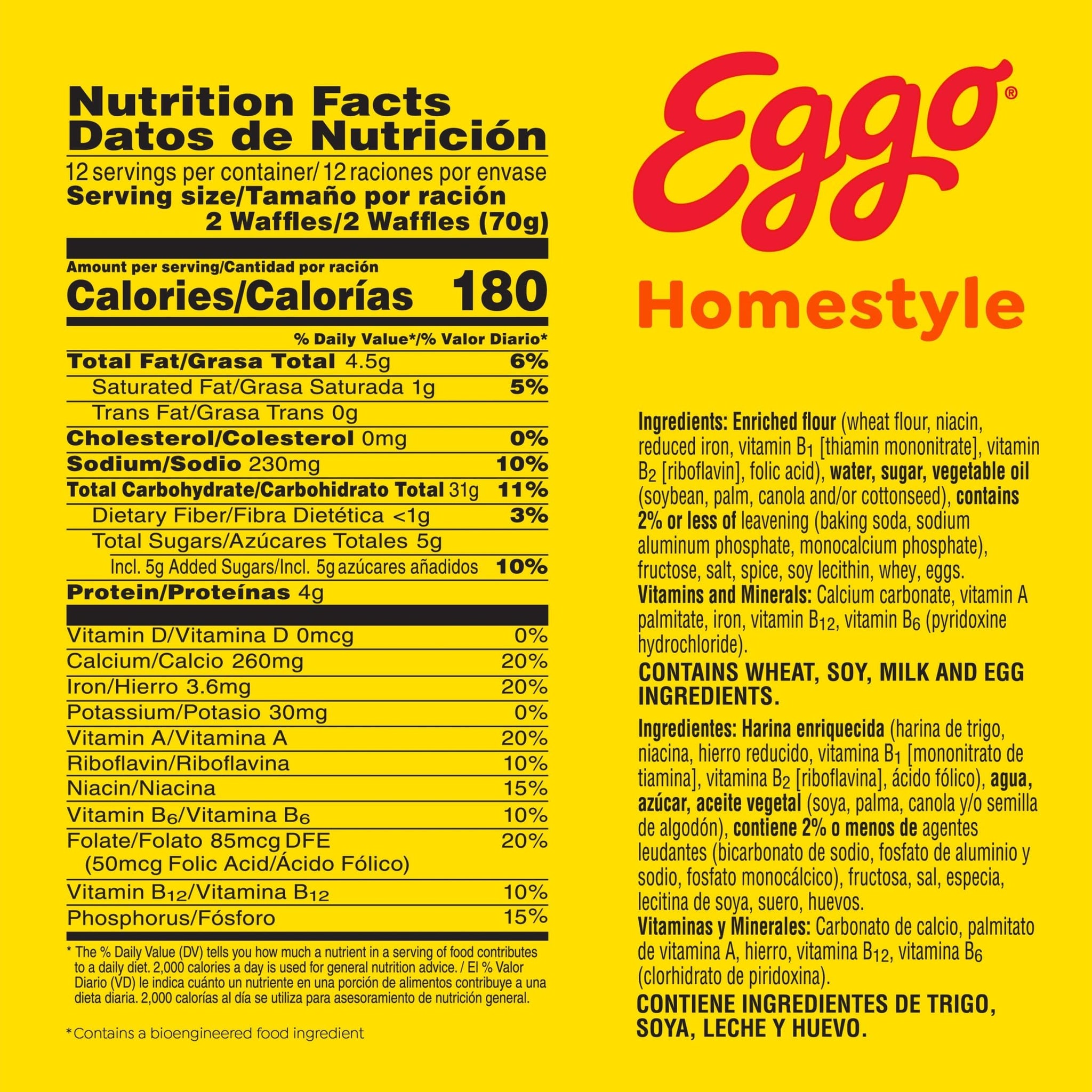 Eggo Homestyle Waffles, Breakfast Food, Frozen Breakfast, 24 Waffles (Frozen)