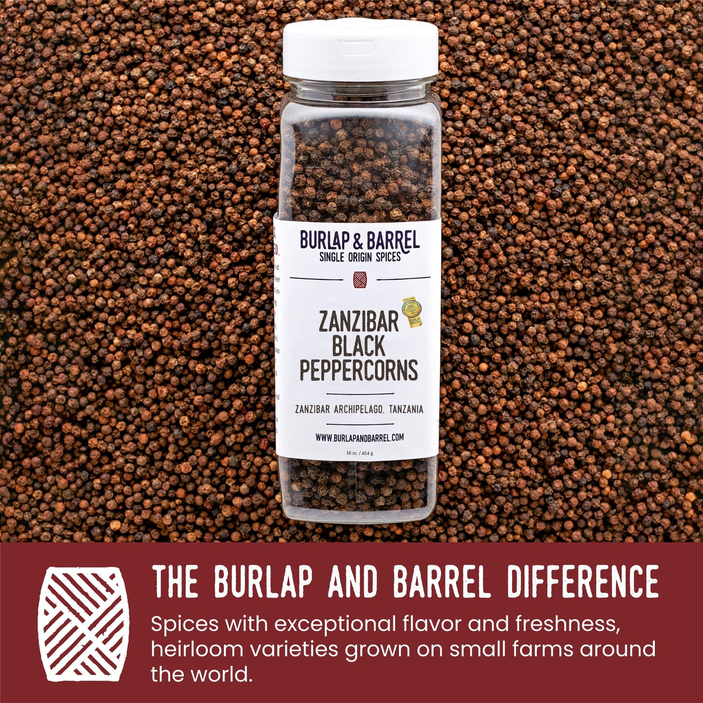 Burlap & Barrel Zanzibar Black Peppercorns - Award-Winning, Vine-Ripened Whole Peppercorns with Bright, Lemony, Spicy Flavor - As seen on Shark Tank