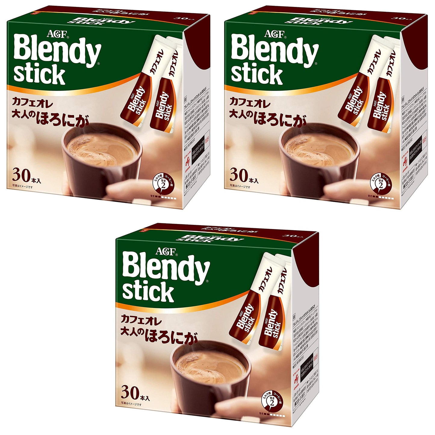 Blendy Stick Cafe Au Lait Slightly Bitter Taste 0.42oz X 30pcs Pack of 3
