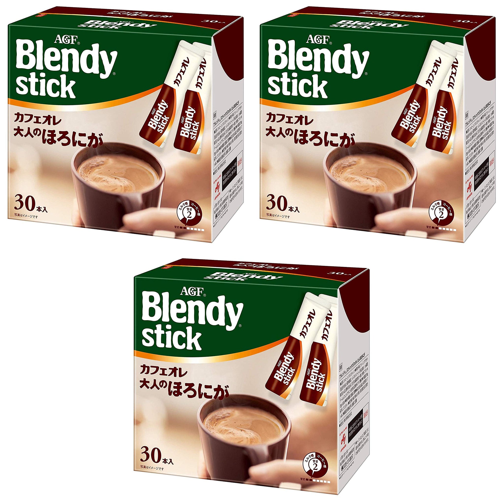 Blendy Stick Cafe Au Lait Slightly Bitter Taste 0.42oz X 30pcs Pack of 3