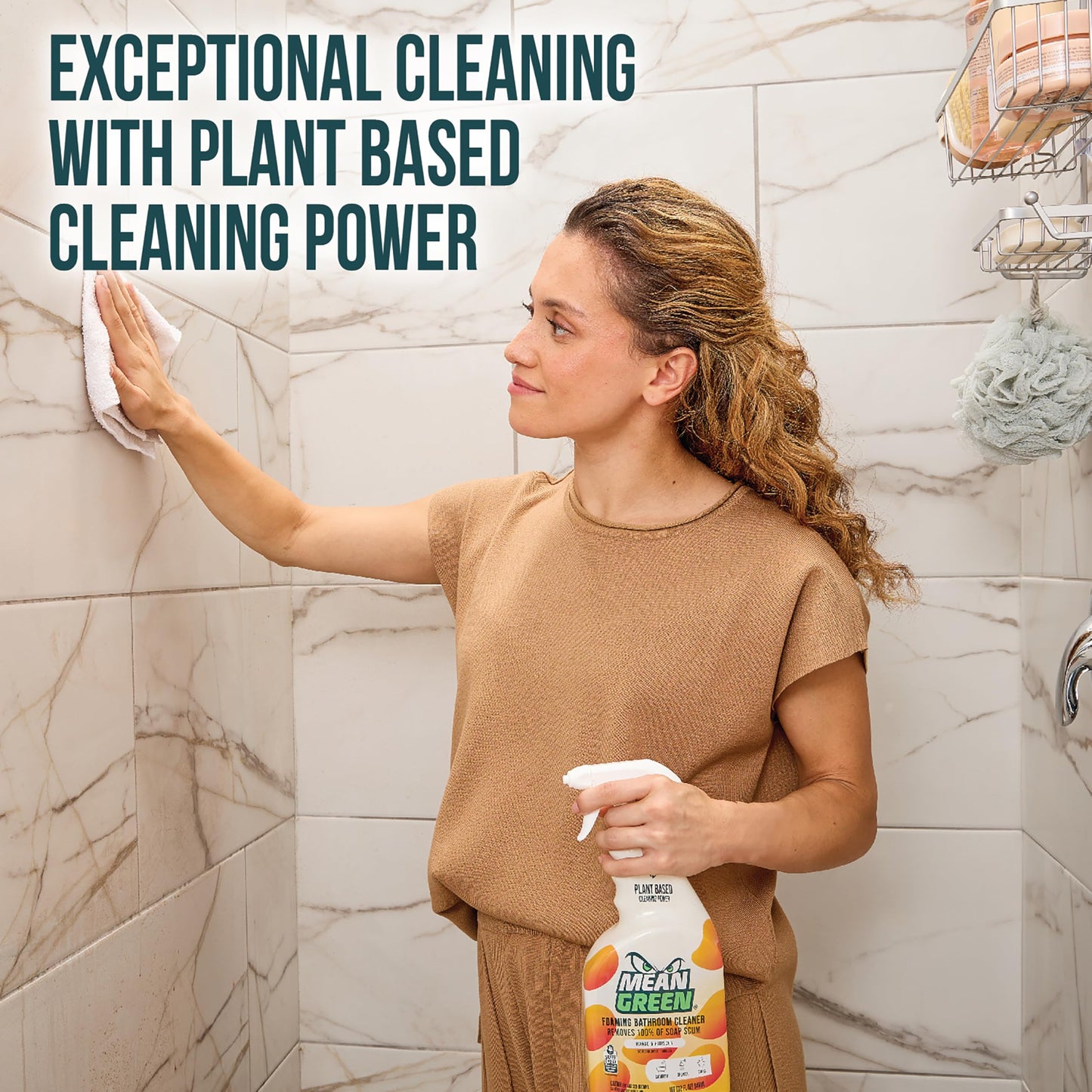 Mean Green Foaming Bathroom Cleaner Spray, Tropical Breeze, 32 oz - Removes 100% of Soap Scum, Shower, Tile, Sink & Bathroom Surfaces