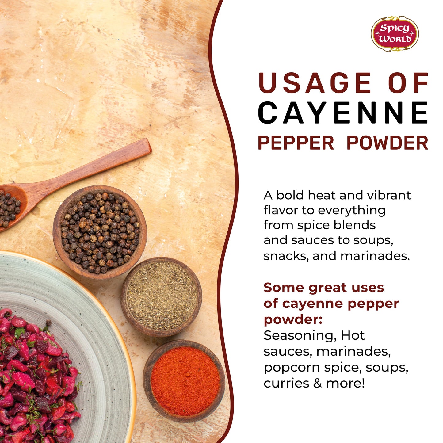 Spicy World Hot Cayenne Pepper Powder Bulk 5 LBS Jar - Red Ground Pepper 50,000 SHU Heat Unit - Gluten Free All Natural Red Pepper - For Commercial