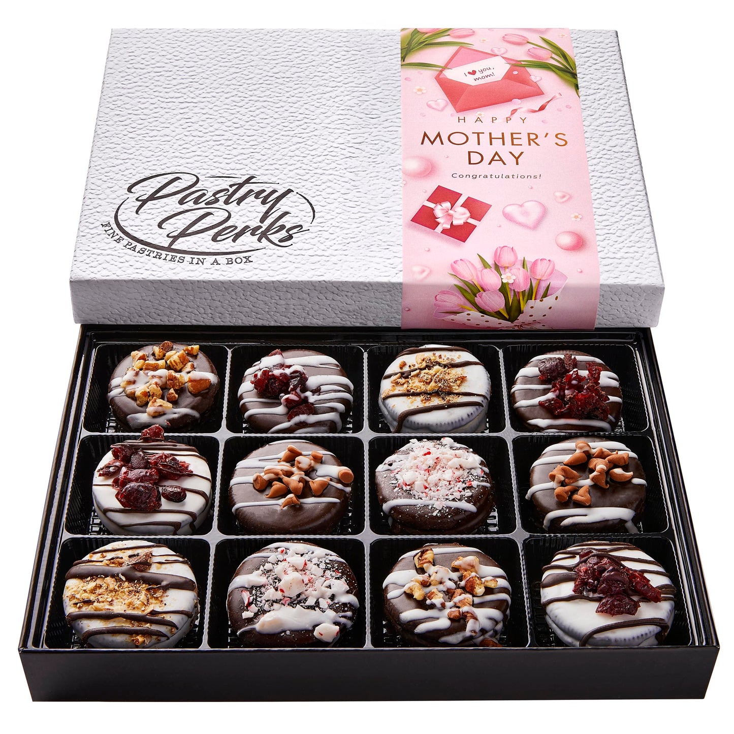 Pastry Perks Mother’s Day 12 Gourmet Chocolate-Covered Cookies, Gift Basket - Delicious Treats for Mom, Grandma, and Women - Holiday Food Delivery