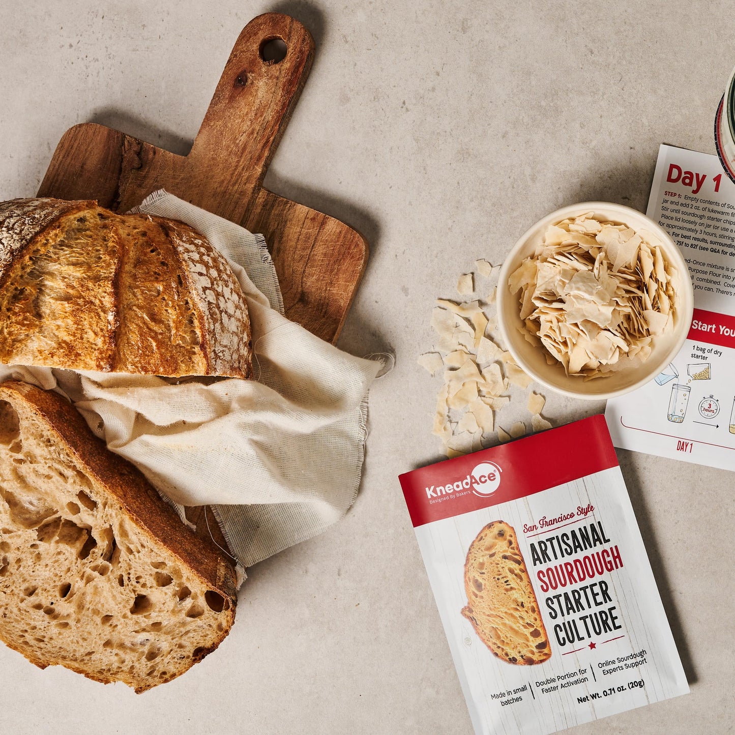 KneadAce Sourdough Starter Culture - Fast-Activating Natural Wild Yeast for Homemade Bread - Dehydrated Sourdough Starter for Baking Artisan Loaves