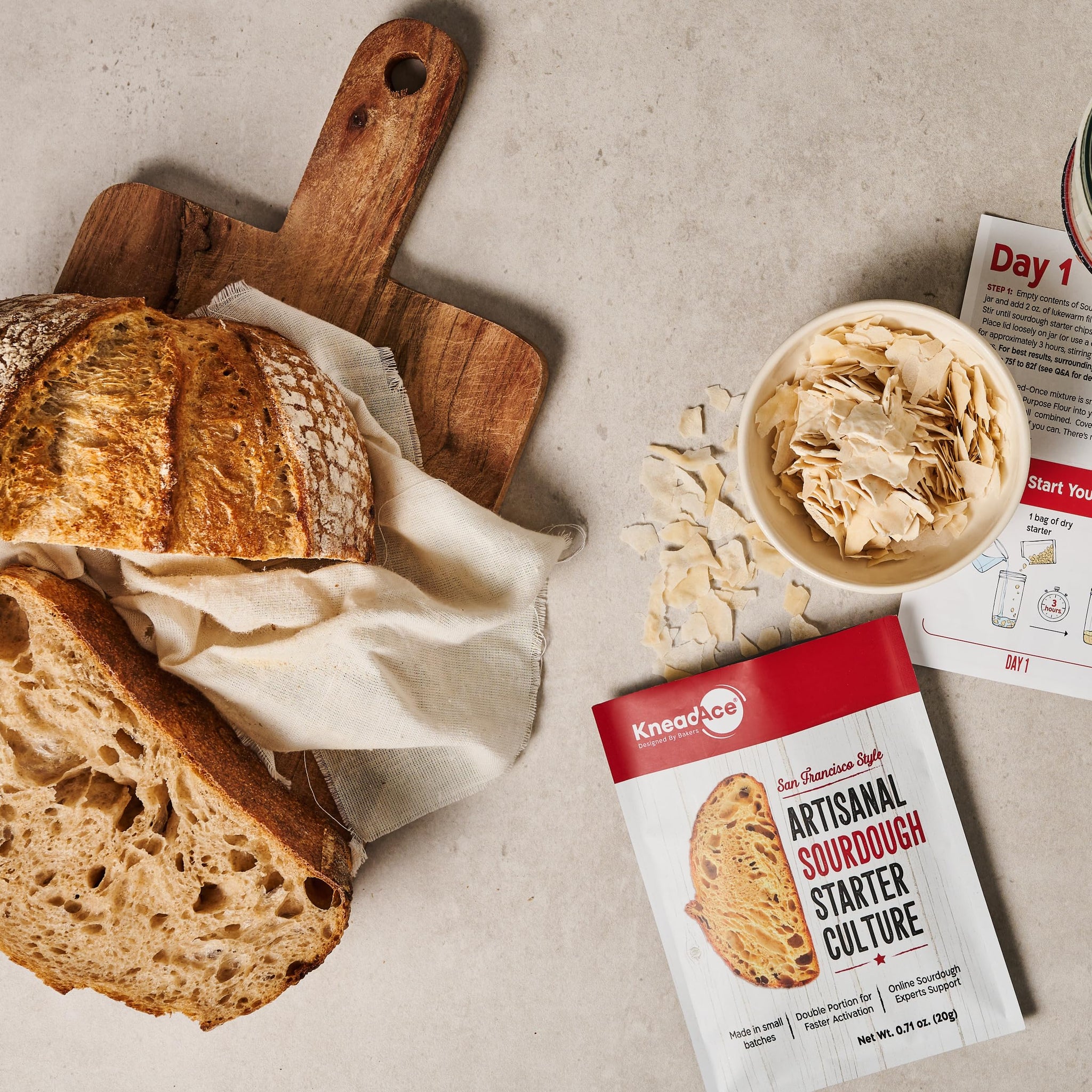 KneadAce Sourdough Starter Culture - Fast-Activating Natural Wild Yeast for Homemade Bread - Dehydrated Sourdough Starter for Baking Artisan Loaves