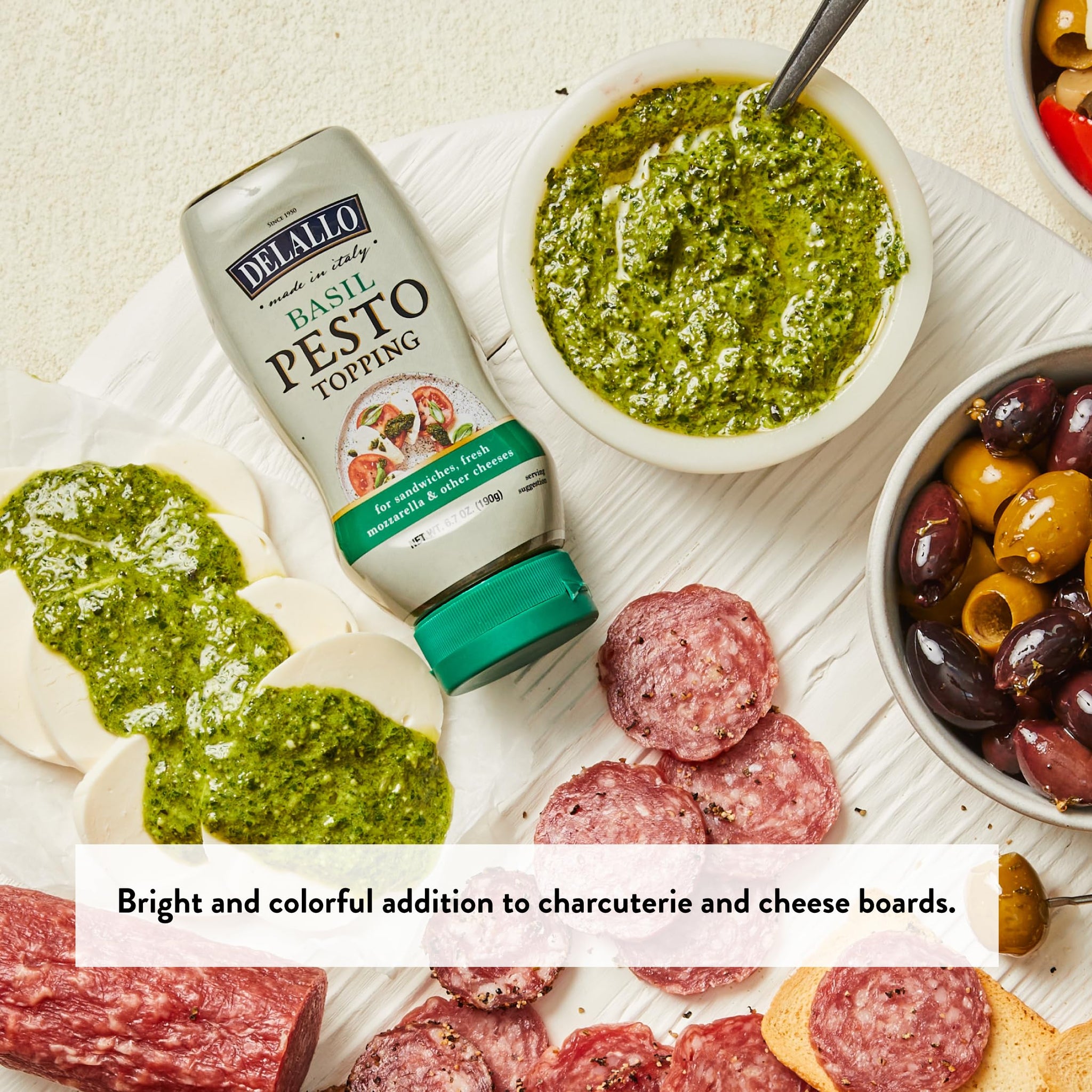DeLallo Basil Pesto Topping, 6.7 Ounce Squeeze Bottle, (4 Pack), Made in Italy, Ready-to-Use Condiment