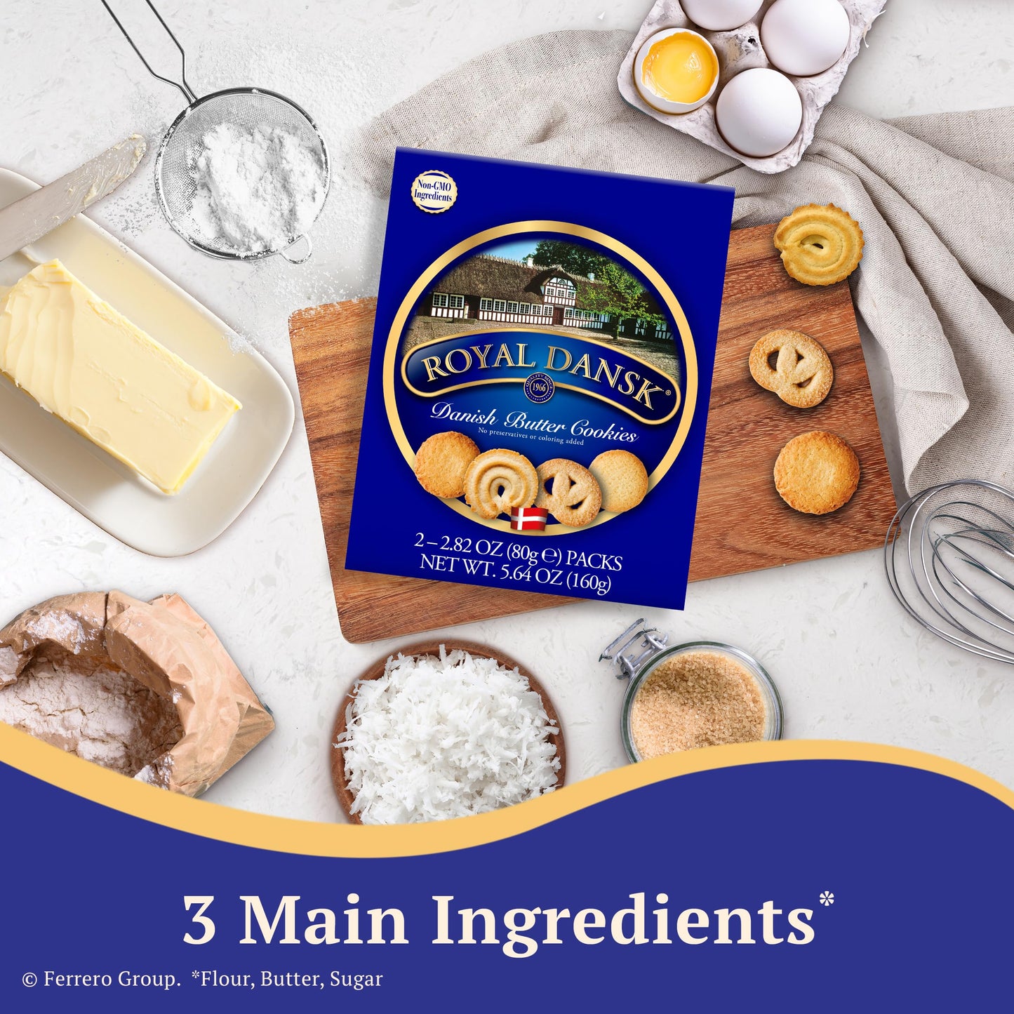 Royal Dansk Danish Butter Cookies, Premium Assorted Cookies, Great for Sharing and Gifting, 2 Packs, 5.64 oz