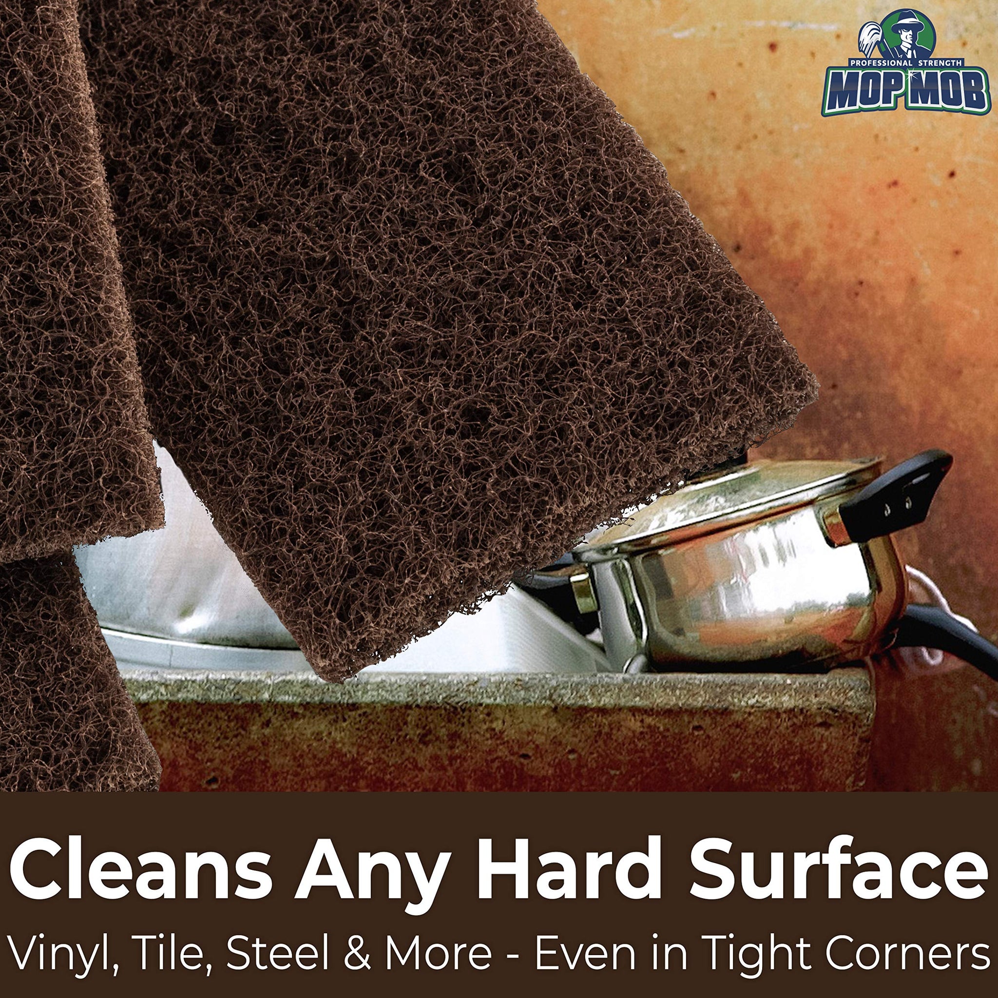 Heavy Duty XL Brown Scouring Pad 5 Pack. 10 x 4.5in Large Multipurpose Nylon Scrubbing Sponges. Clean Bathrooms, Kitchens, Counters and Floors