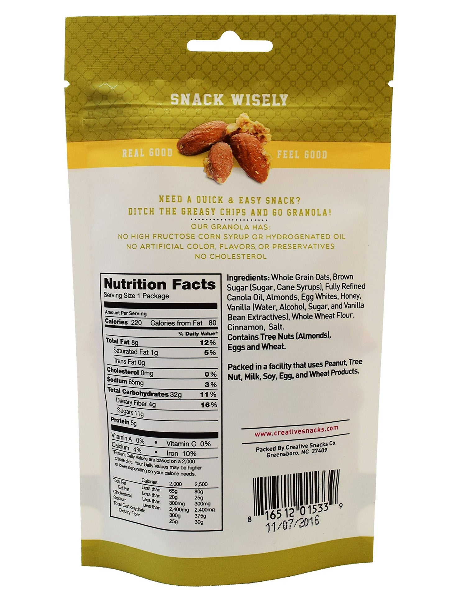Creative Snack Granola Vanilla Almond Grab Go, 2 oz