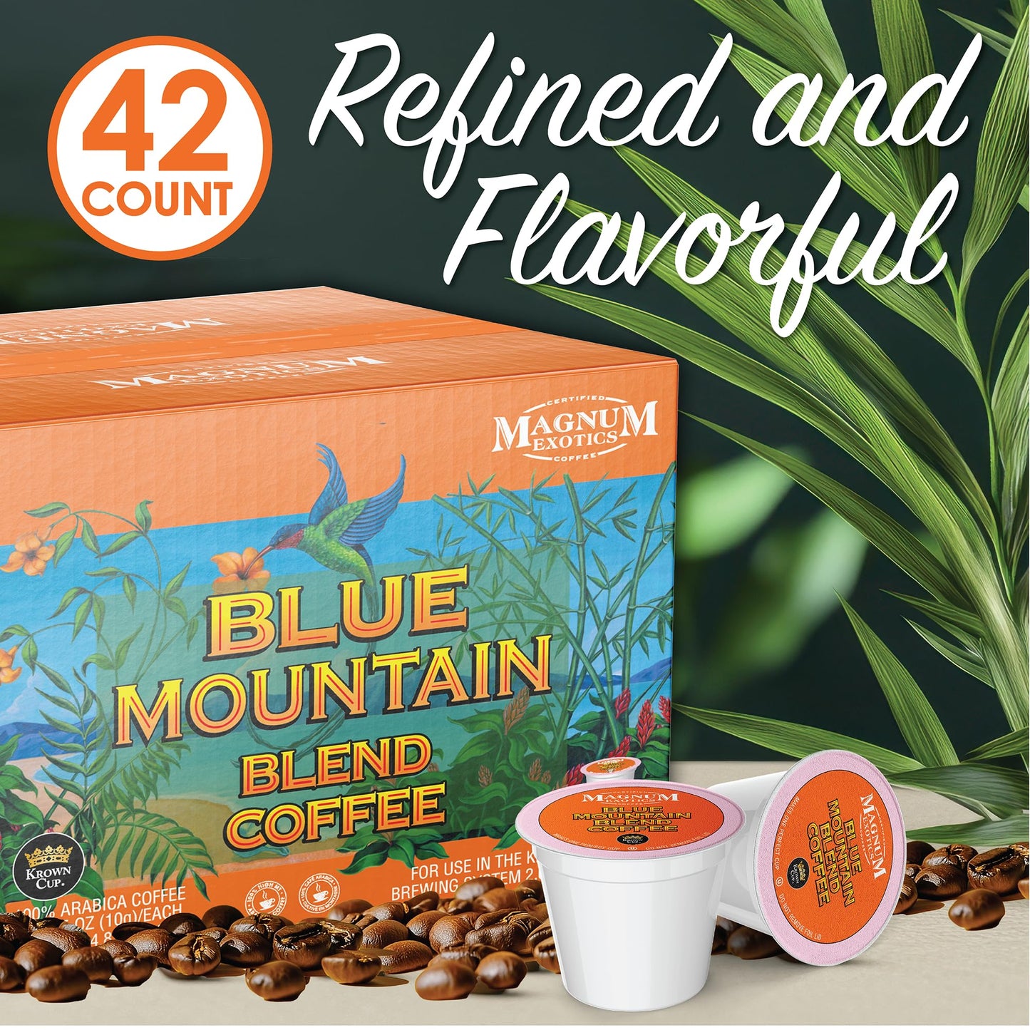 Magnum Exotics Coffee, Blue Mountain Blend - Light-Medium Roast, Ground Coffee Pods, Single Serve, Made With 100% Arabica Beans, Freshly Roasted, Mild