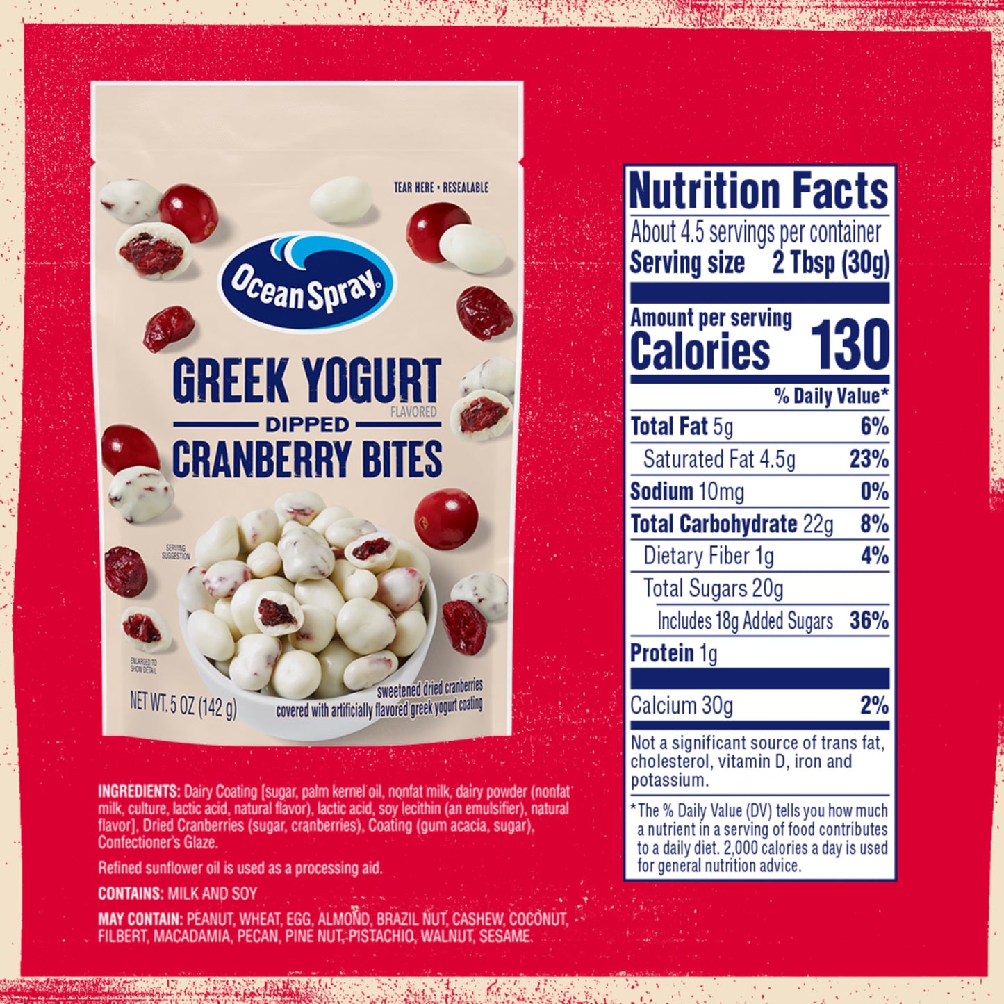 Ocean Spray® Greek Yogurt Covered Craisins®, Greek Yogurt Flavored, Covered Cranberries, Dried Fruit, 5 Oz Pouch