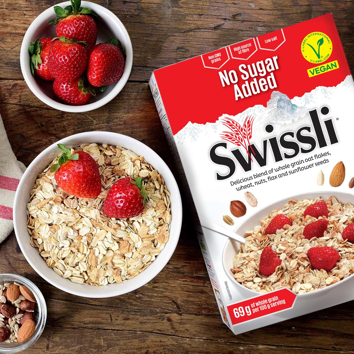 Swissli Zero Sugar Added Muesli | Whole Grain Vegan Cereal | German-Made Breakfast Blend | 3-Pack 450 g boxes