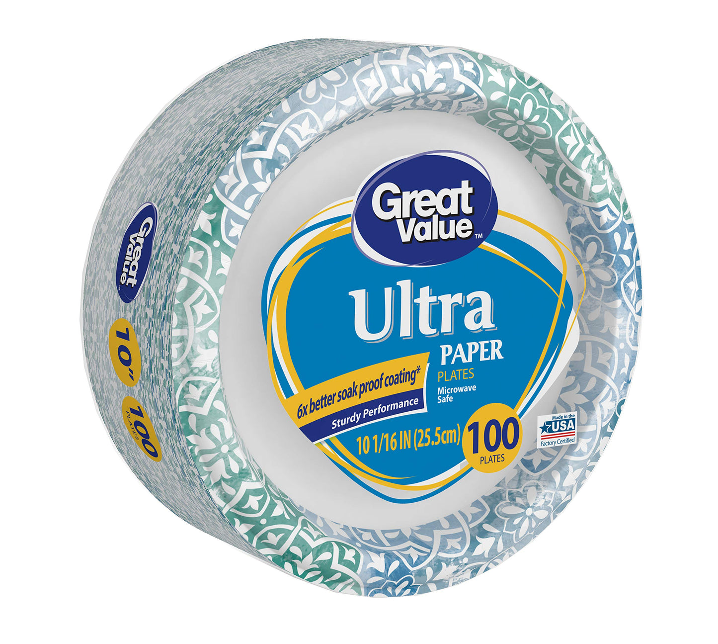 Great Value Ultra Disposable Dinner Paper Plates, 10 1/16", 100 Count