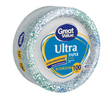 Great Value Ultra Disposable Dinner Paper Plates, 10 1/16", 100 Count