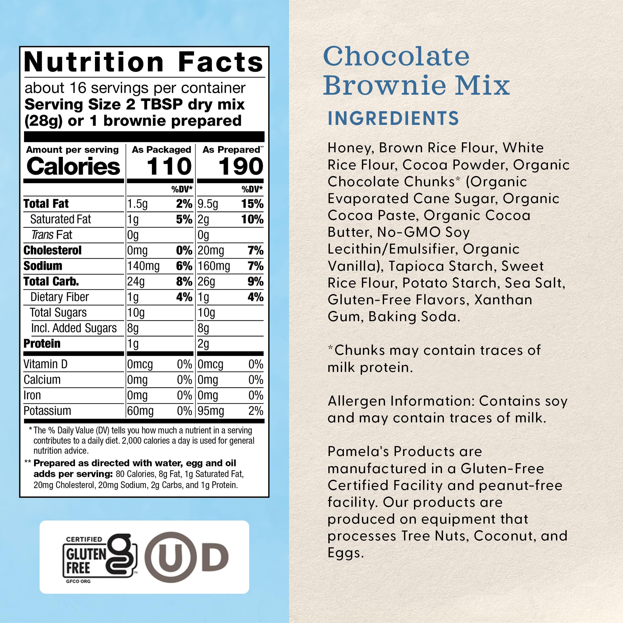 Pamela's Gluten Free Chocolate Brownie Mix, Sweetened With Honey, Non Dairy & Wheat Free, 16-Ounce Bag (Pack of 6)
