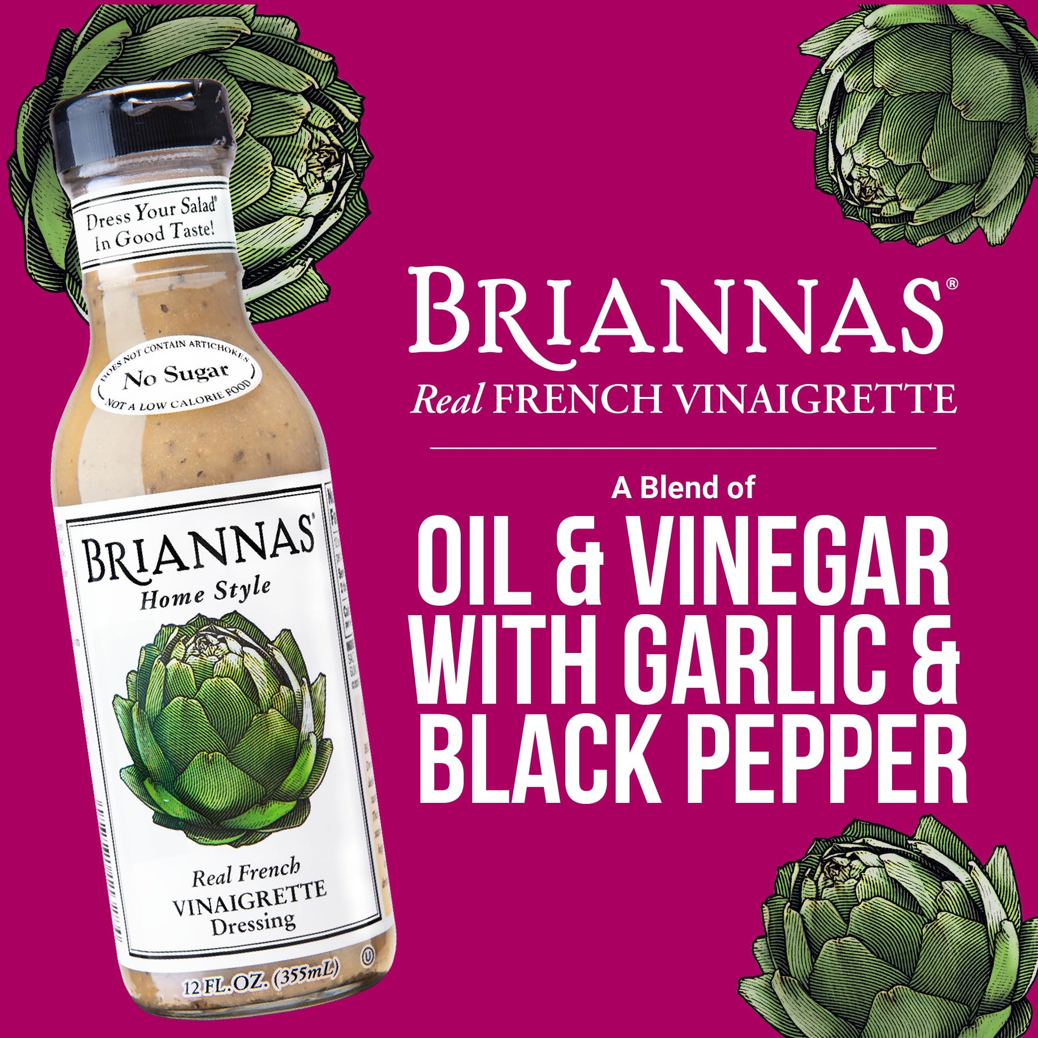 BRIANNAS - Home Style Real French Vinaigrette Dressing - Fine Salad Dressing made with Premium Ingredients - Gluten Free, Kosher, No Sugar, & Vegan