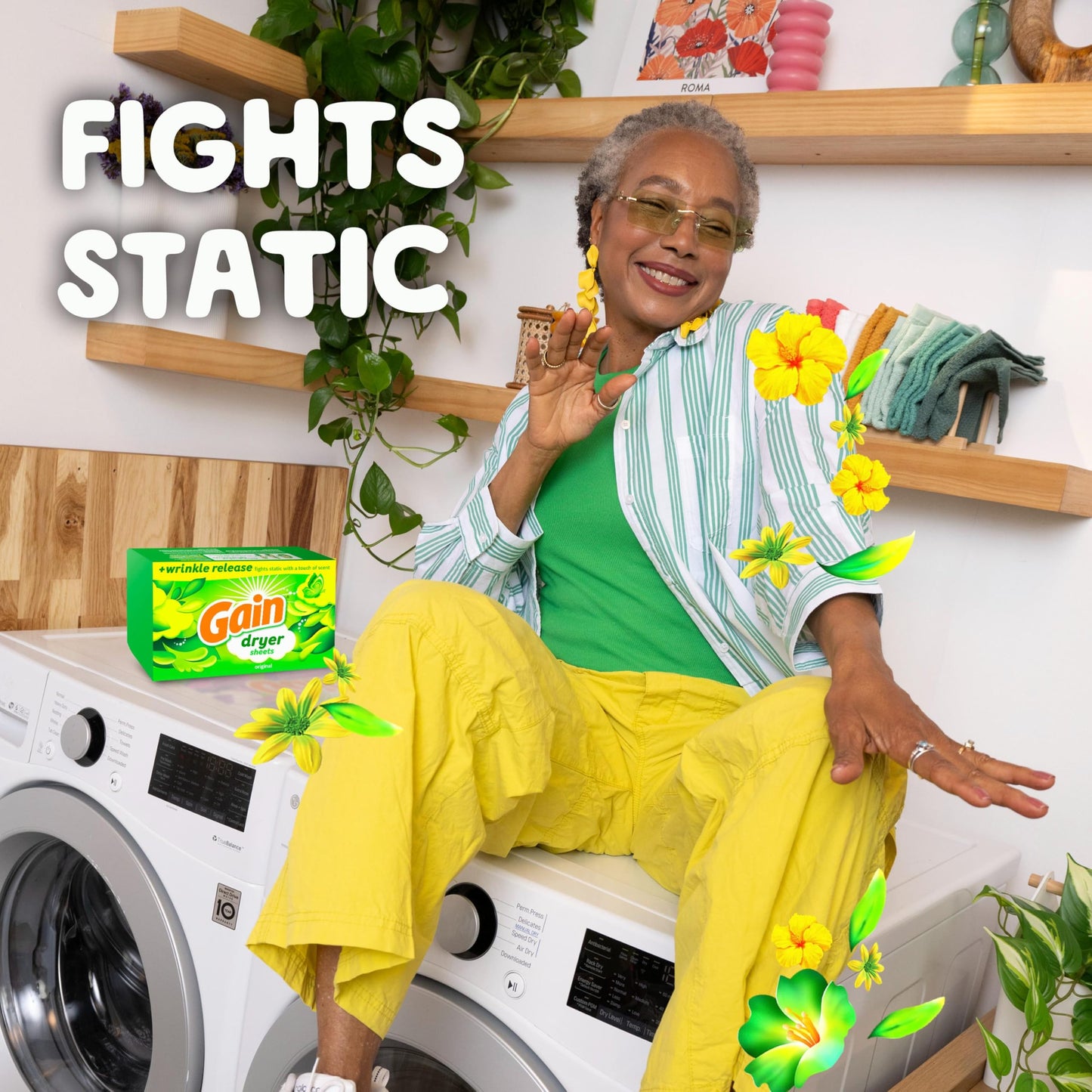 Gain dryer sheets Plus Wrinkle Release, Original Scent, 105 Count, Fights static with a touch of scent, laundry sheets