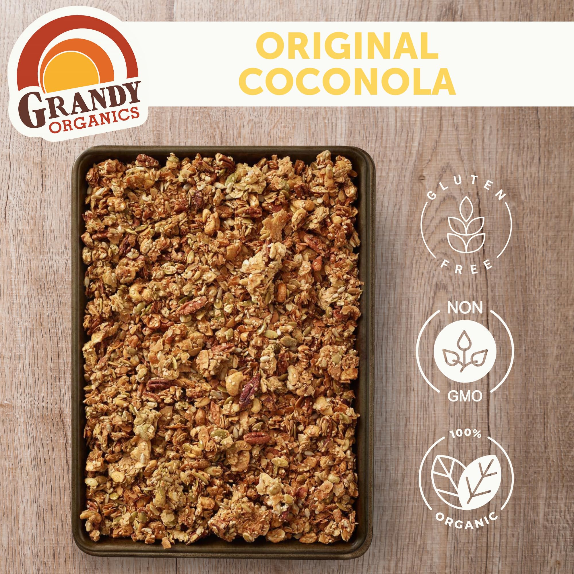Grandy Organics Original Coconola - Certified Organic Grain Free Granola - 7g Protein - Gluten Free, Non GMO, Vegan & Paleo Friendly - Coconut