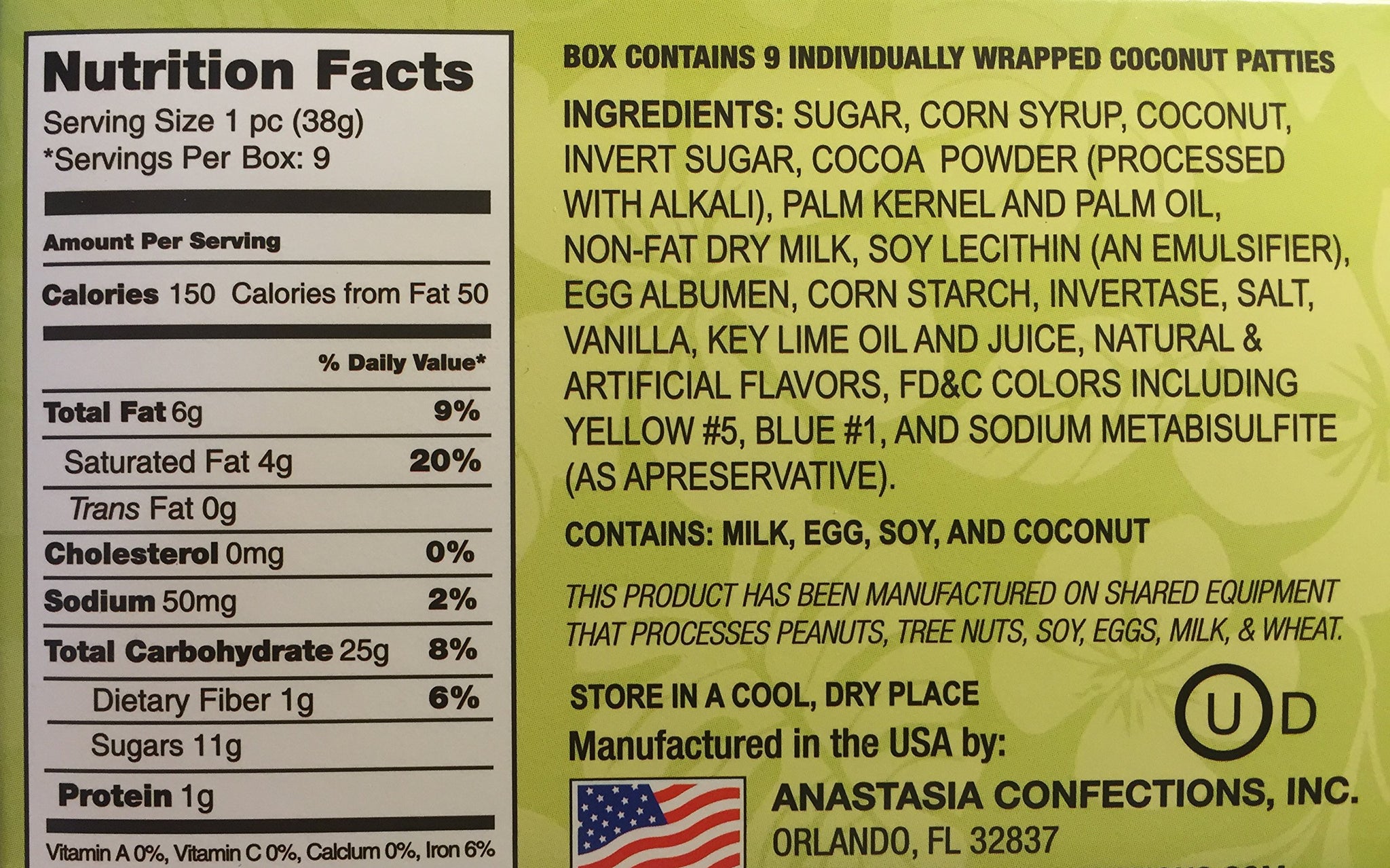Key Lime Flavor Coconut Patties,net wt 12 OZ