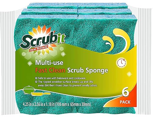 SCRUBIT Multi-Use Scrub Sponge - Non-Scratch Kitchen Sponges for Dishes, Pots & Pans - Heavy Duty & Odor-Free Rippled Scrubbing Pad, Designed