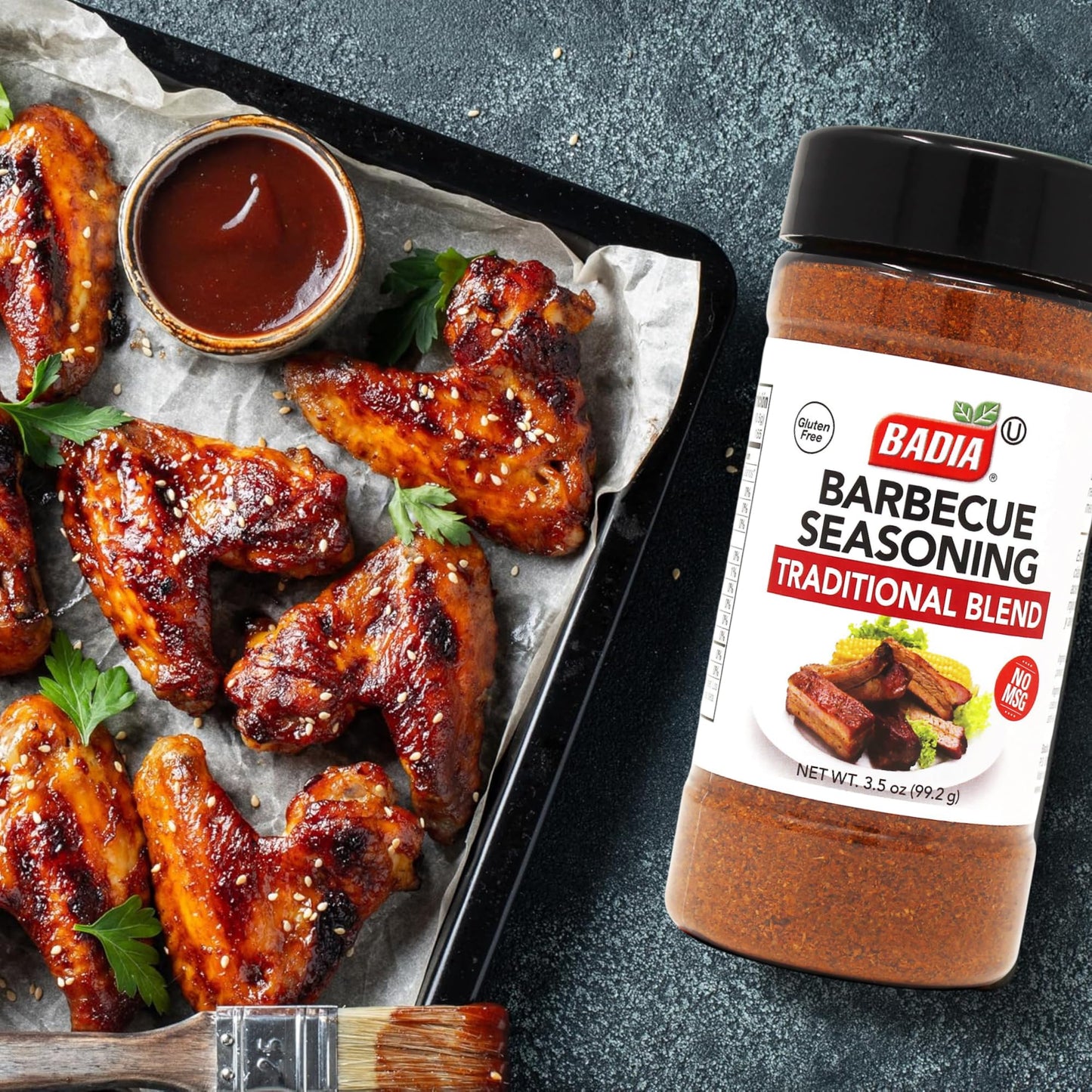 Badia Barbecue Seasoning Traditional Blend, 3.5 oz - Savory BBQ Spice Mix for Ribs, Meats & Chicken, MSG Free