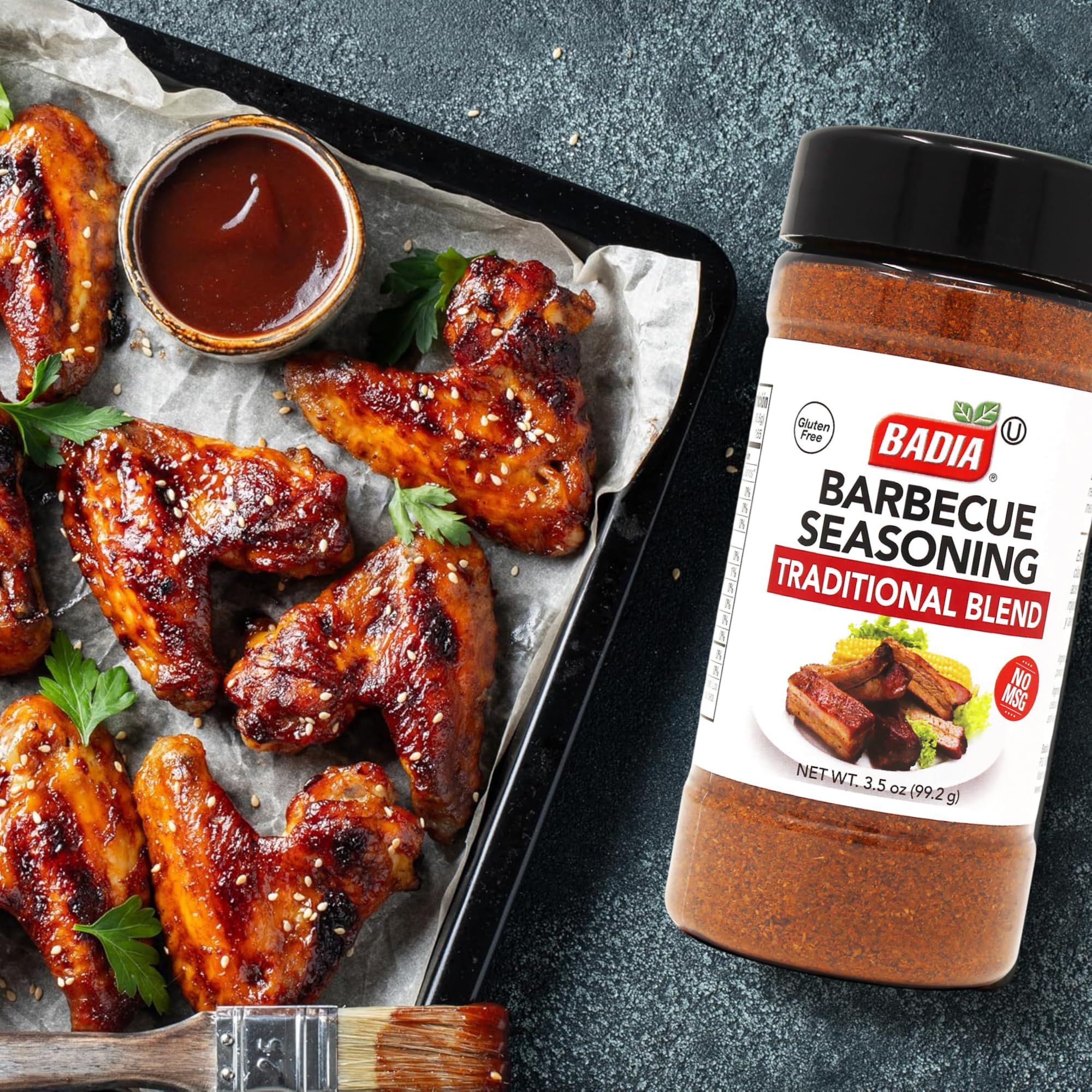 Badia Barbecue Seasoning Traditional Blend, 3.5 oz - Savory BBQ Spice Mix for Ribs, Meats & Chicken, MSG Free