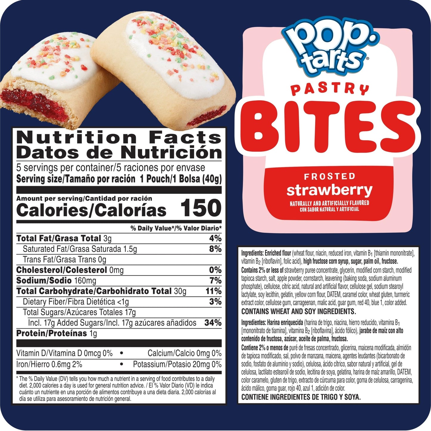 Pop-Tarts Baked Pastry Bites, Kids Snacks, School Lunch, Frosted Strawberry (5 Boxes, 25 Pouches)