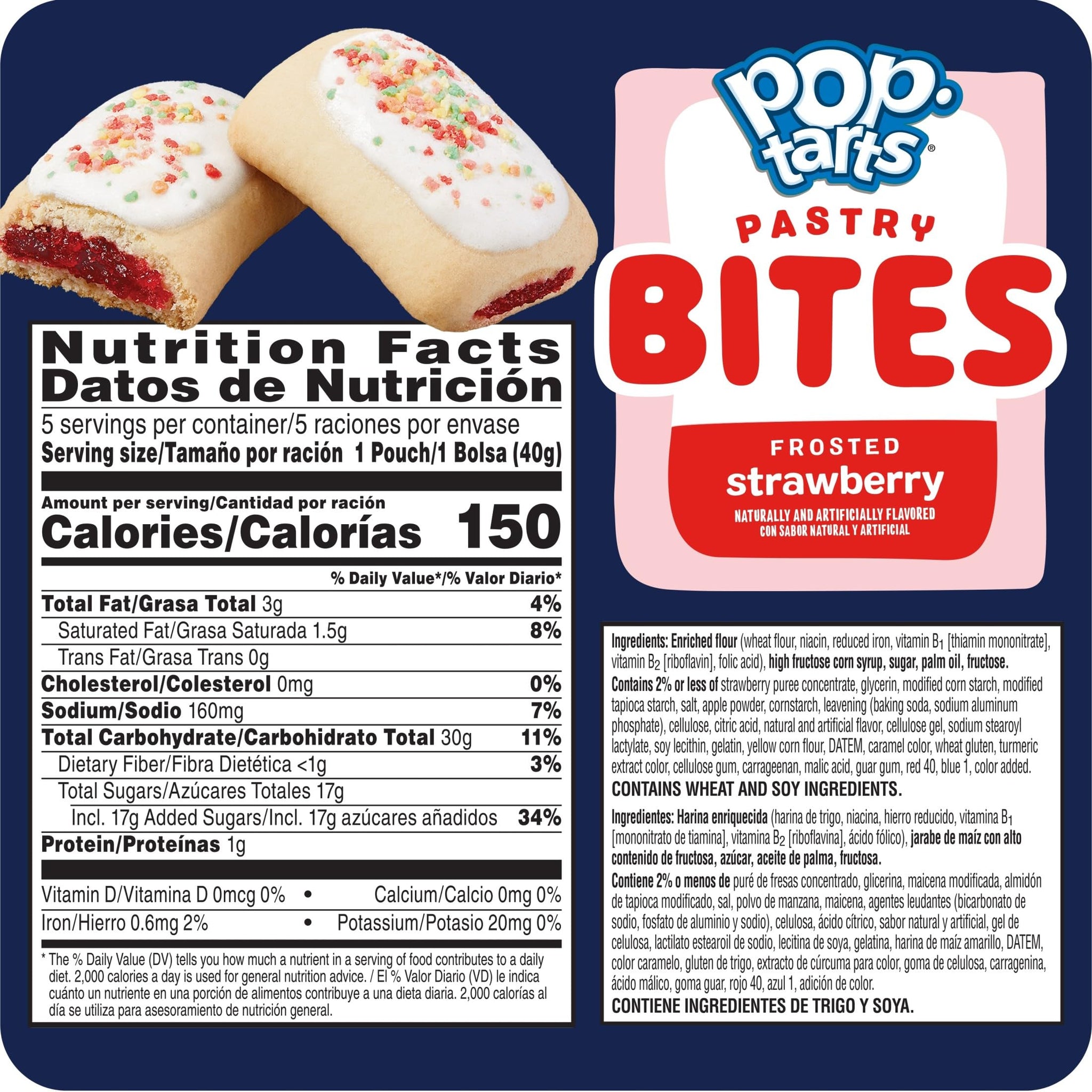Pop-Tarts Baked Pastry Bites, Kids Snacks, School Lunch, Frosted Strawberry (5 Boxes, 25 Pouches)