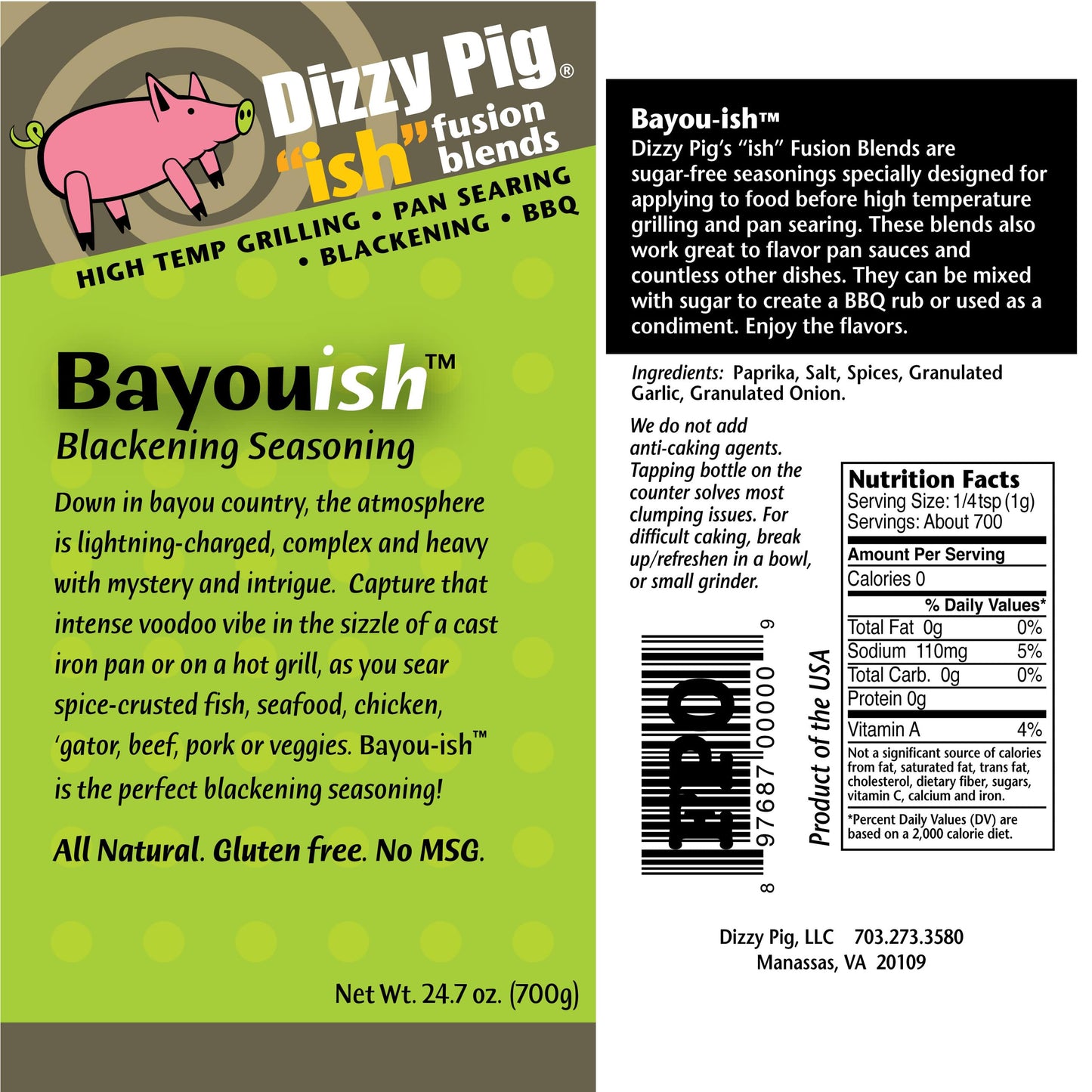 Dizzy Pig ish Fusion Bayou-ish Blackening Seasoning (Quart Shaker) - Hand Made in the USA - Seasons Around 120lbs of Food - MSG Free, Gluten Free